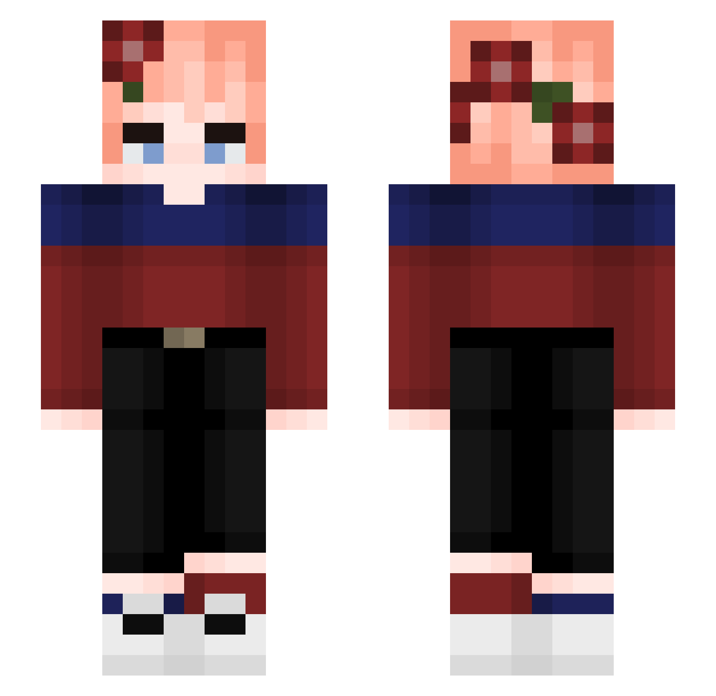 TeeledadrJQ Minecraft skin, front and back view