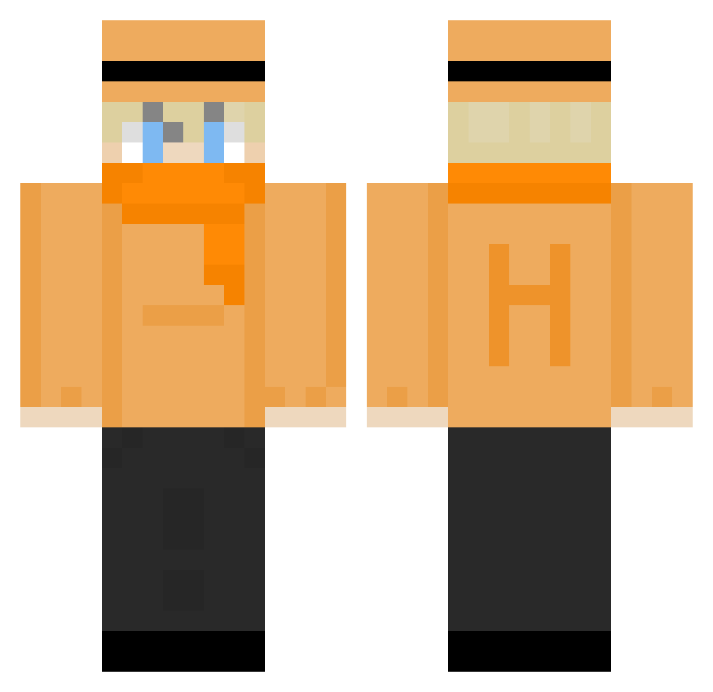 HuskDoesStuff Minecraft skin, front and back view