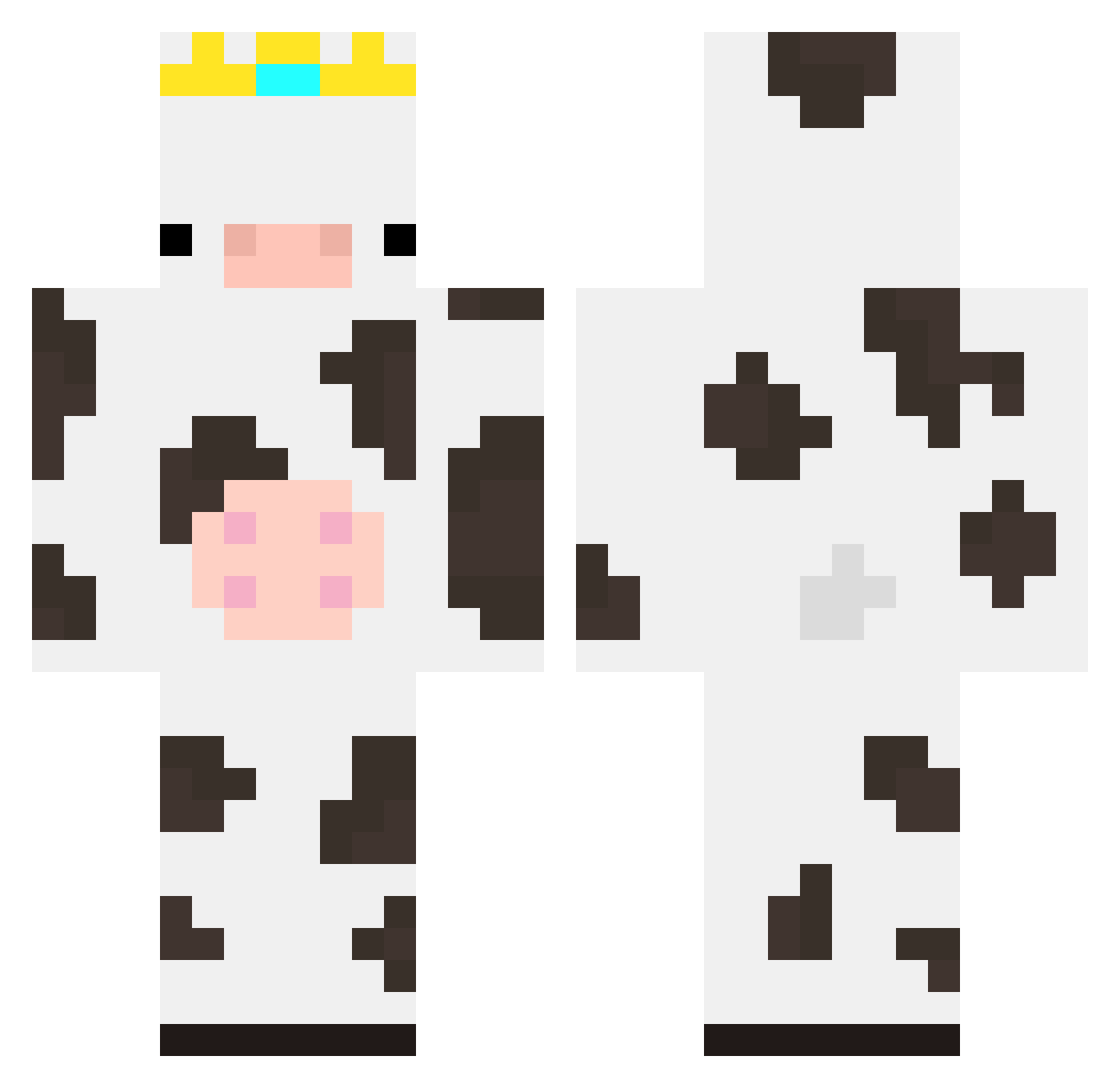 Vegancoww Minecraft skin, front and back view