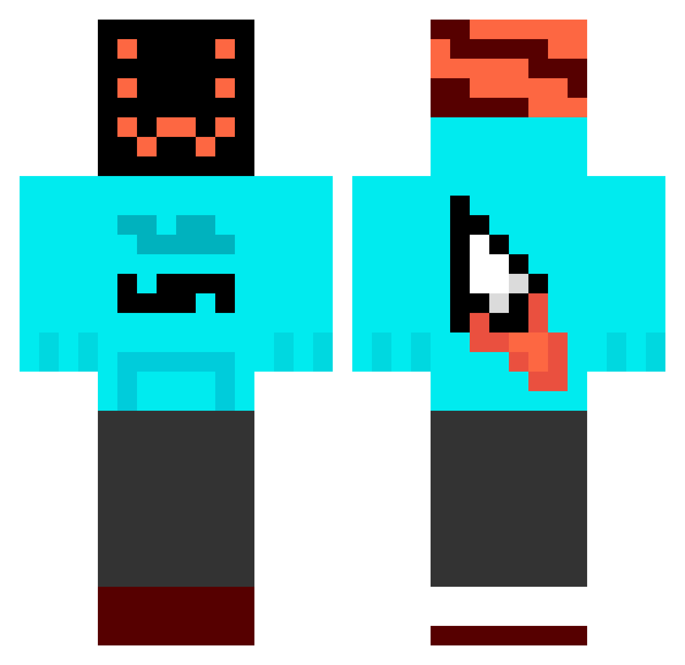 Creeper028UwU Minecraft skin, front and back view