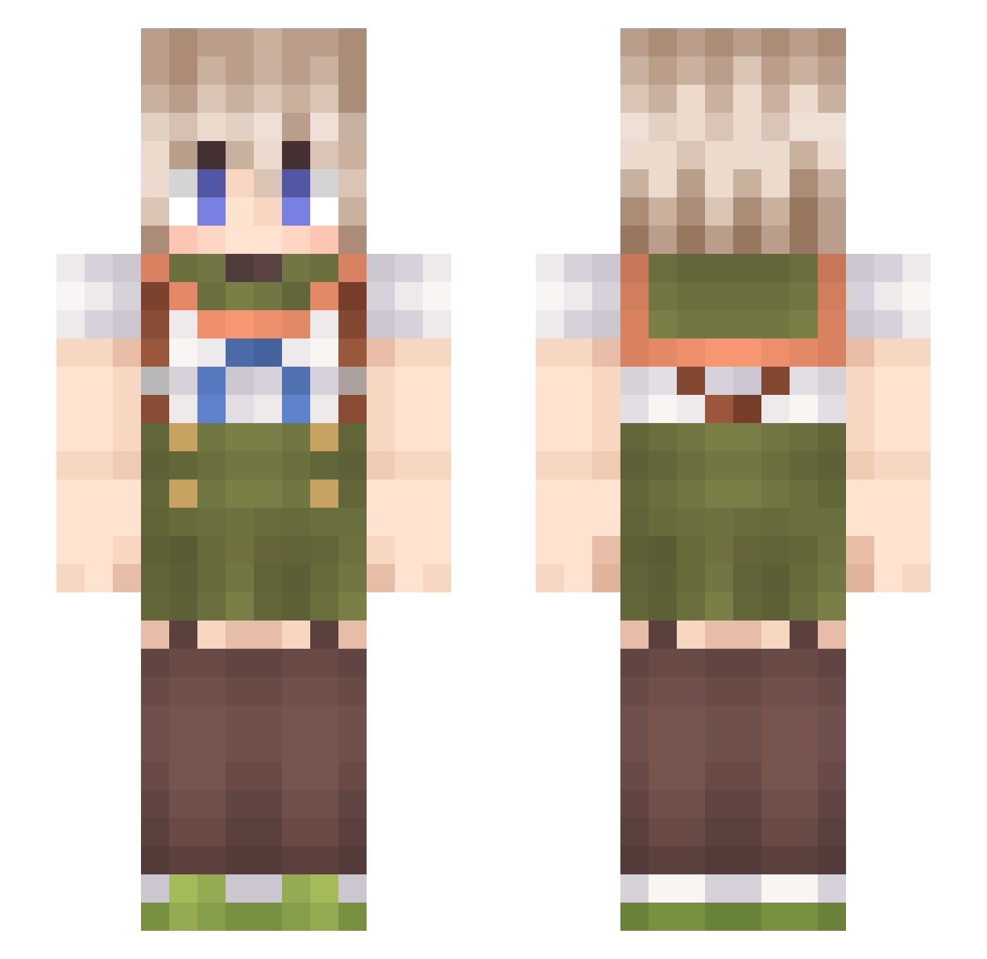sorotan Minecraft skin, front and back view
