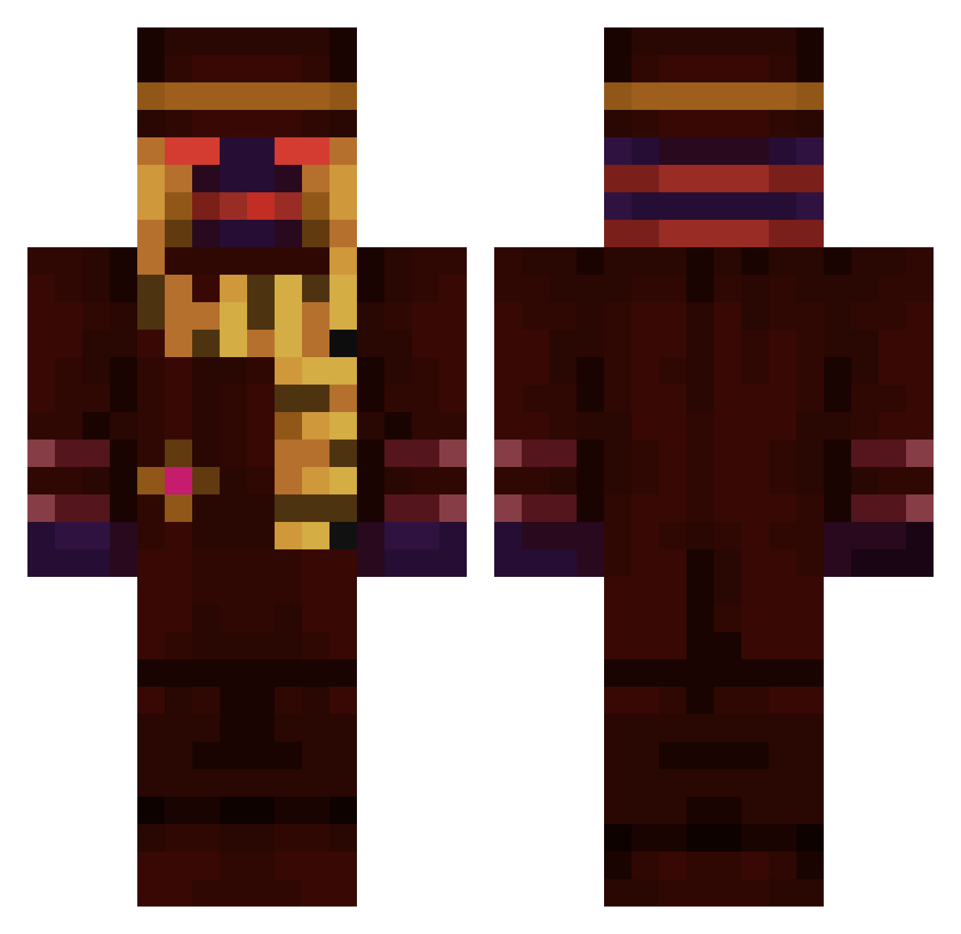 exhrcist Minecraft skin, front and back view