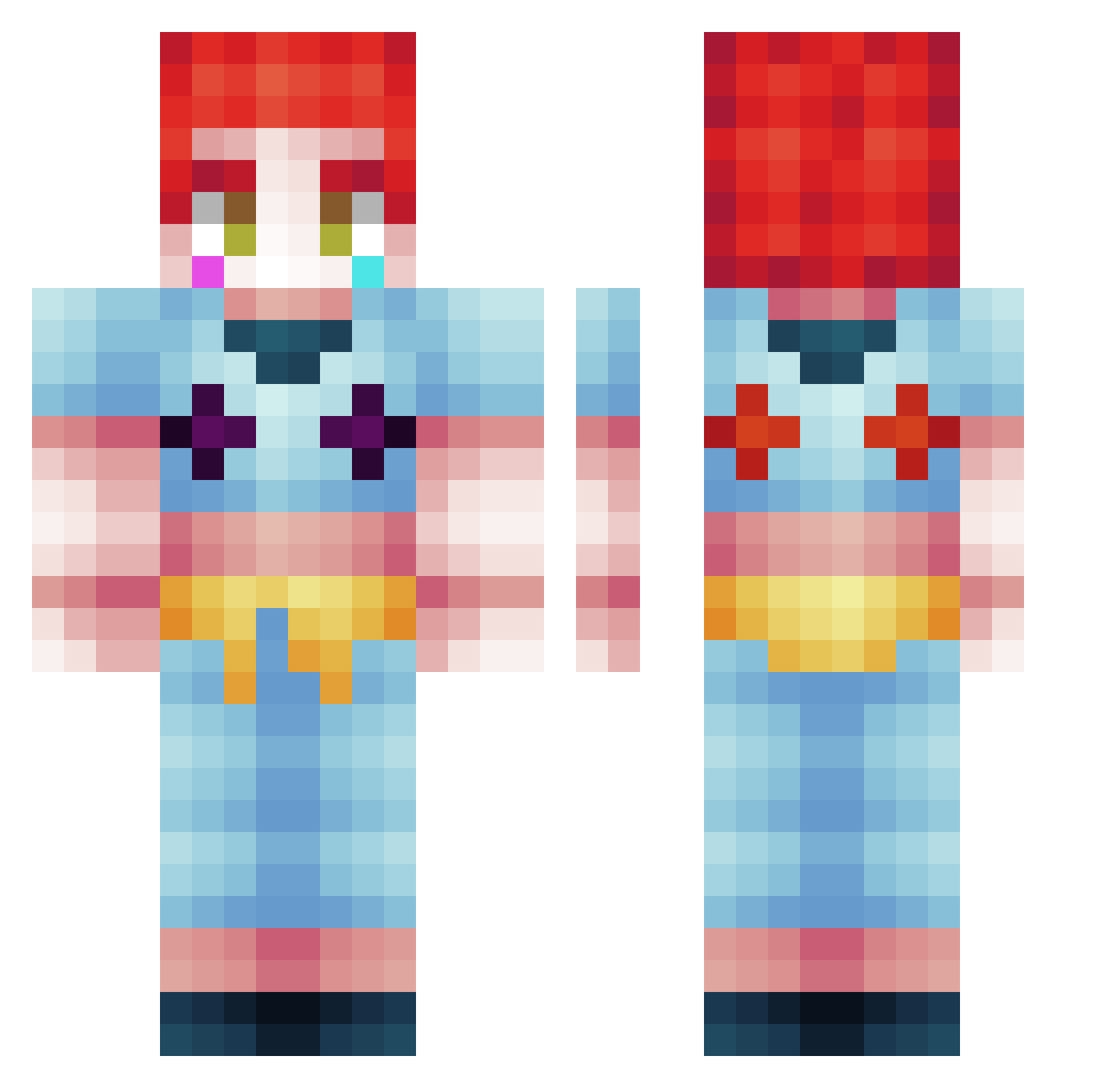PraliCARP Minecraft skin, front and back view