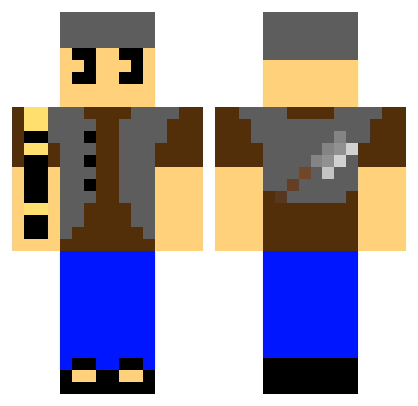 BustMyBuffers Minecraft skin, front and back view