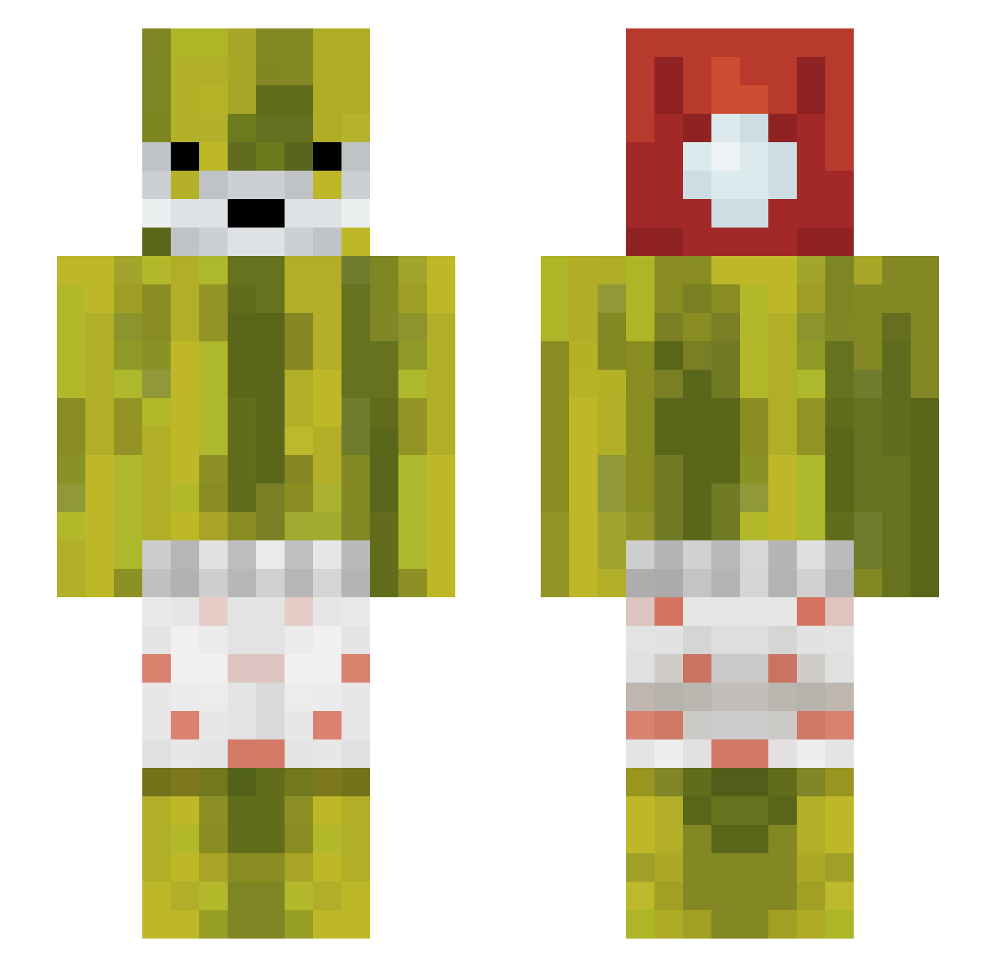 BoomHopper Minecraft skin, front and back view