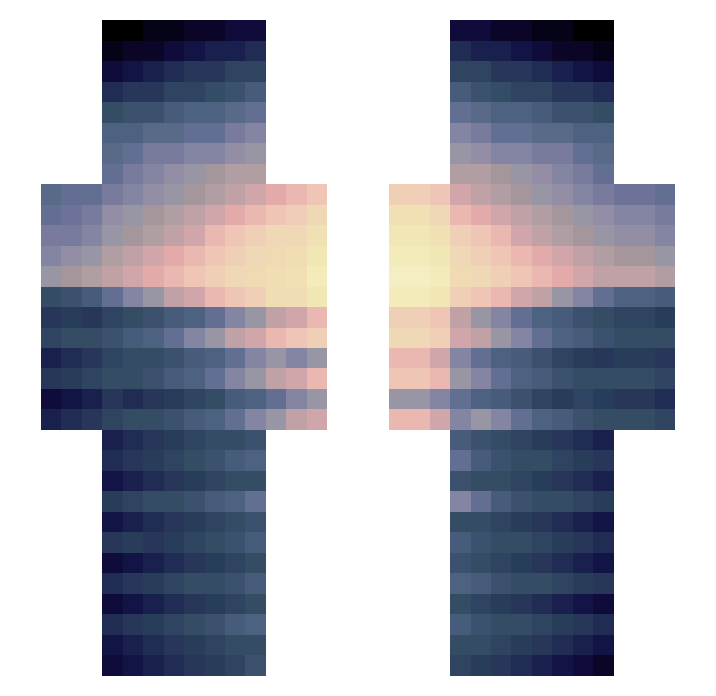 Respaced Minecraft skin, front and back view