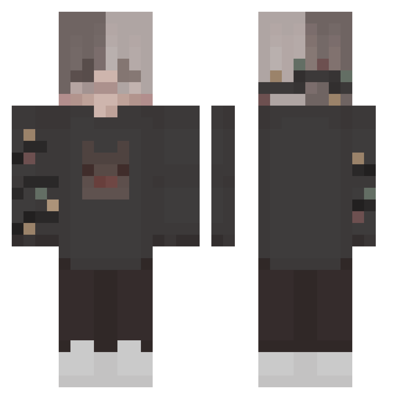Xlourf Minecraft skin, front and back view