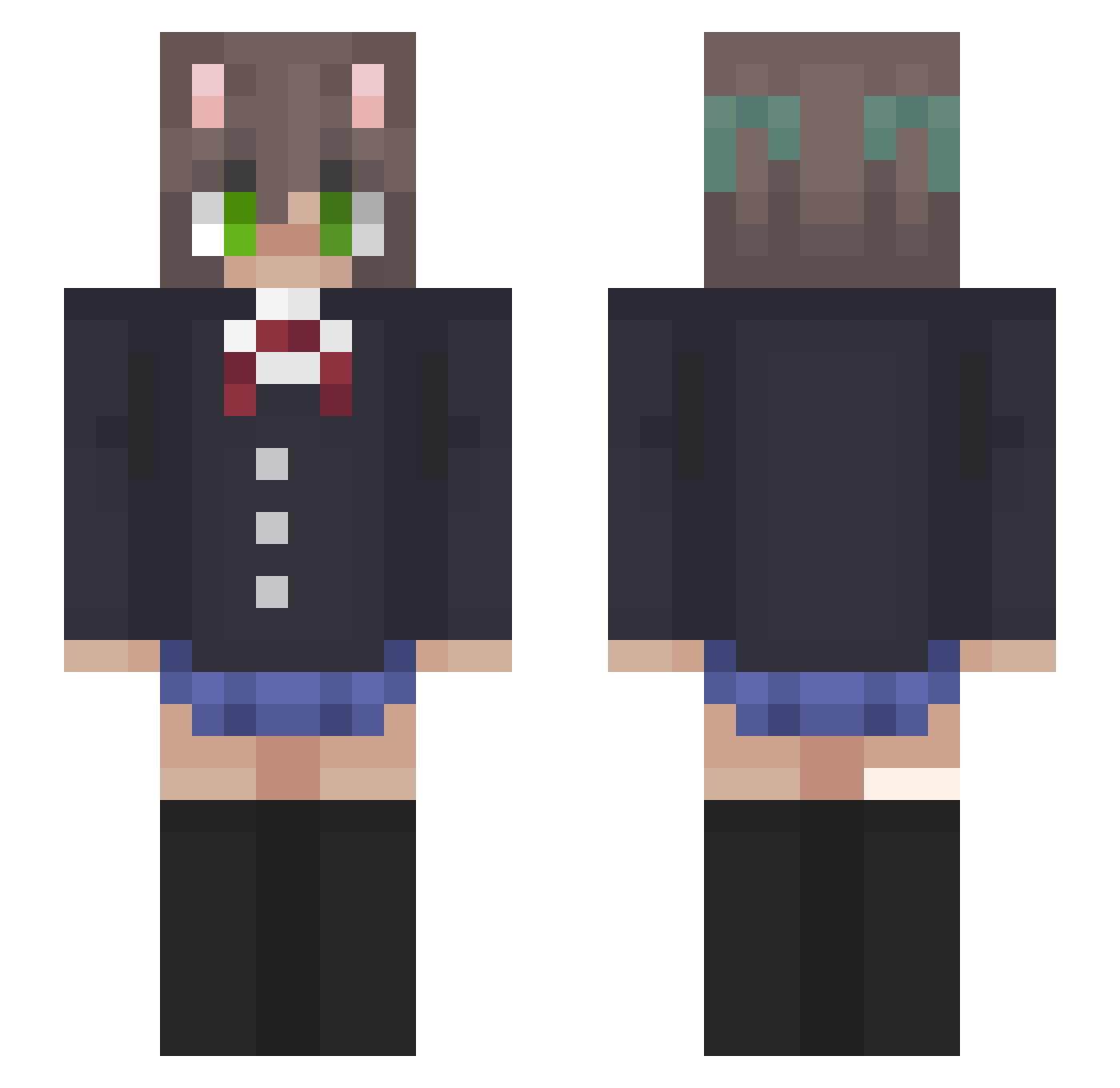 Pupshley Minecraft skin, front and back view