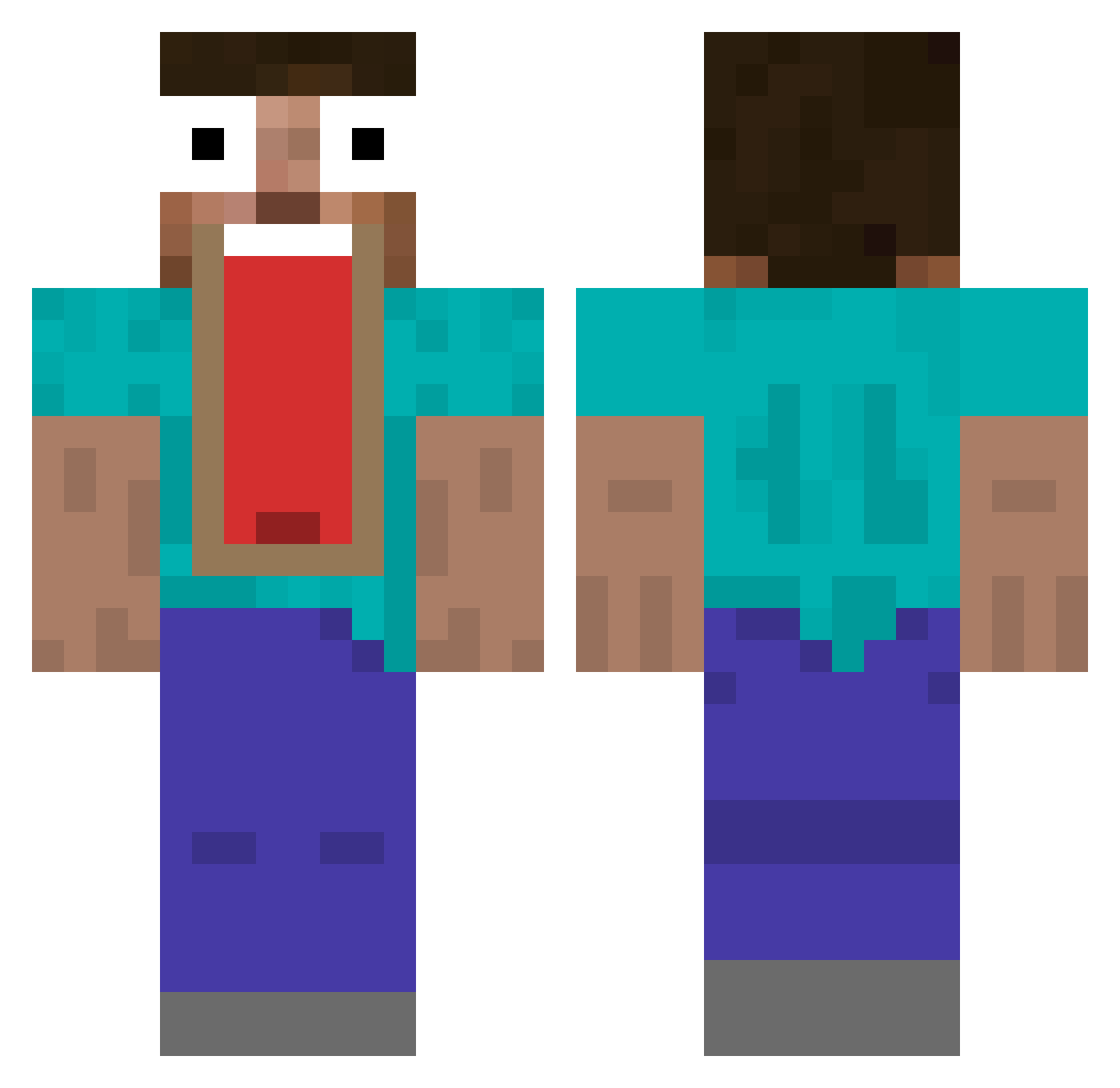 _nodnaL Minecraft skin, front and back view