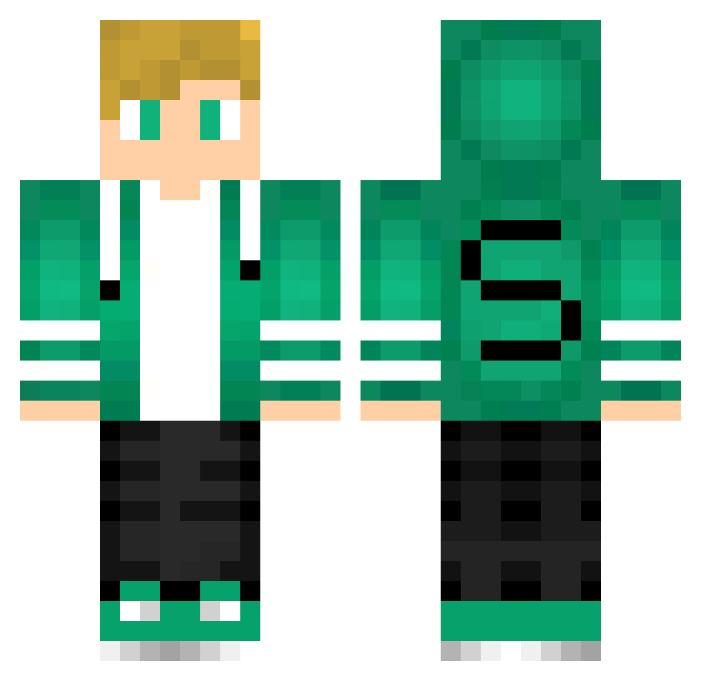 SaltyNewt Minecraft skin, front and back view