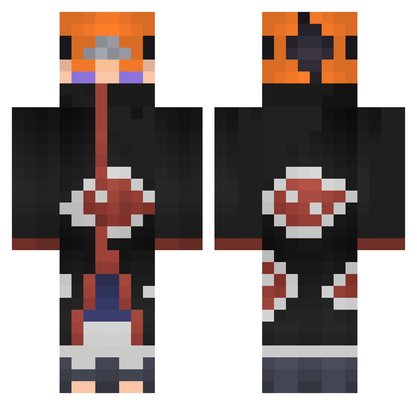 Ka0w Minecraft skin, front and back view