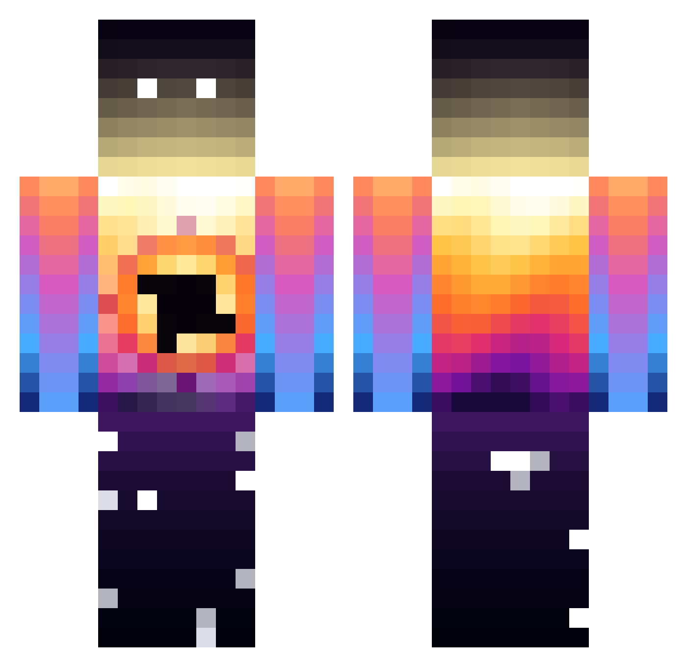 Quasarator Minecraft skin, front and back view