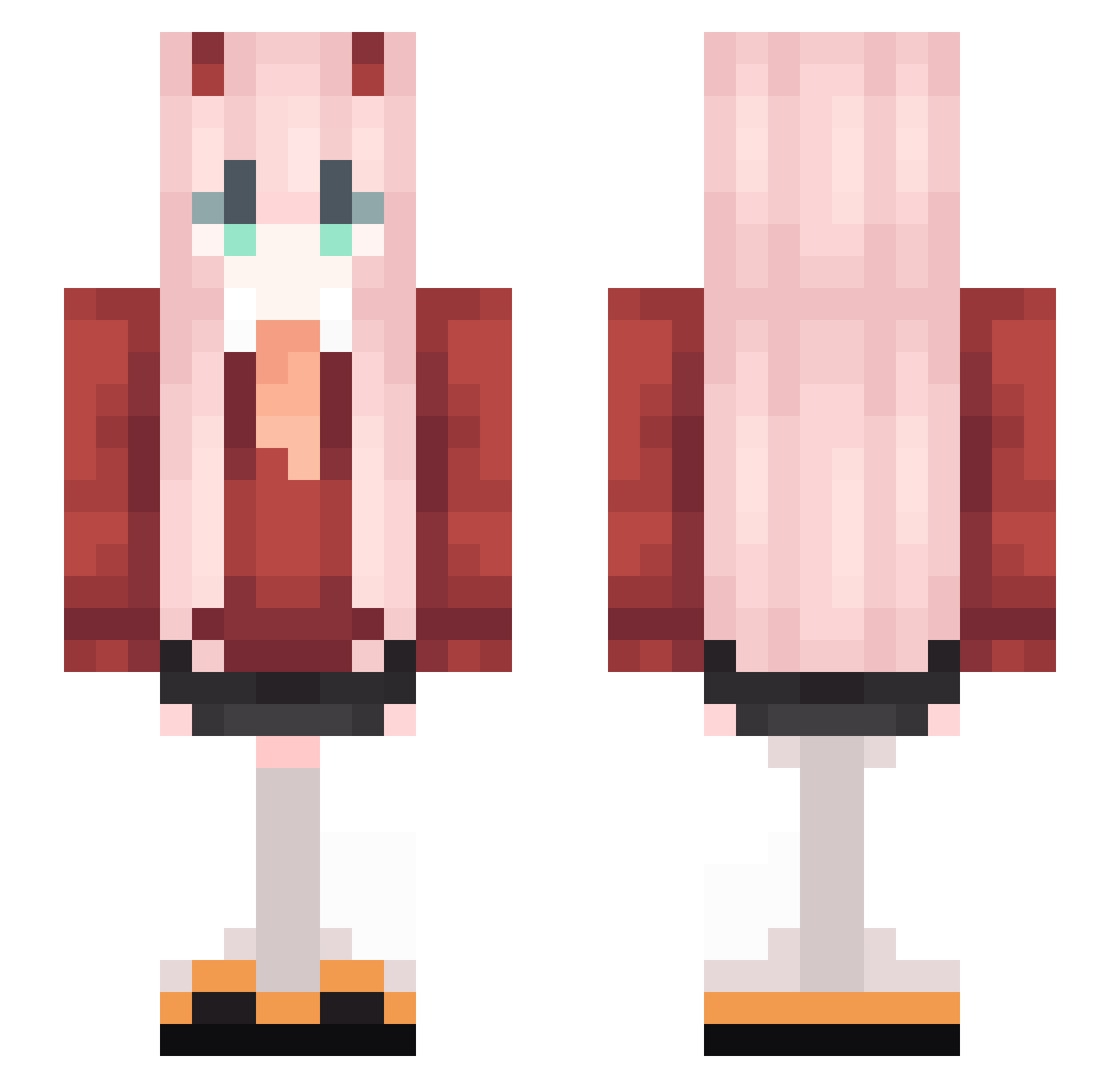 Chimada_Ahri Minecraft skin, front and back view