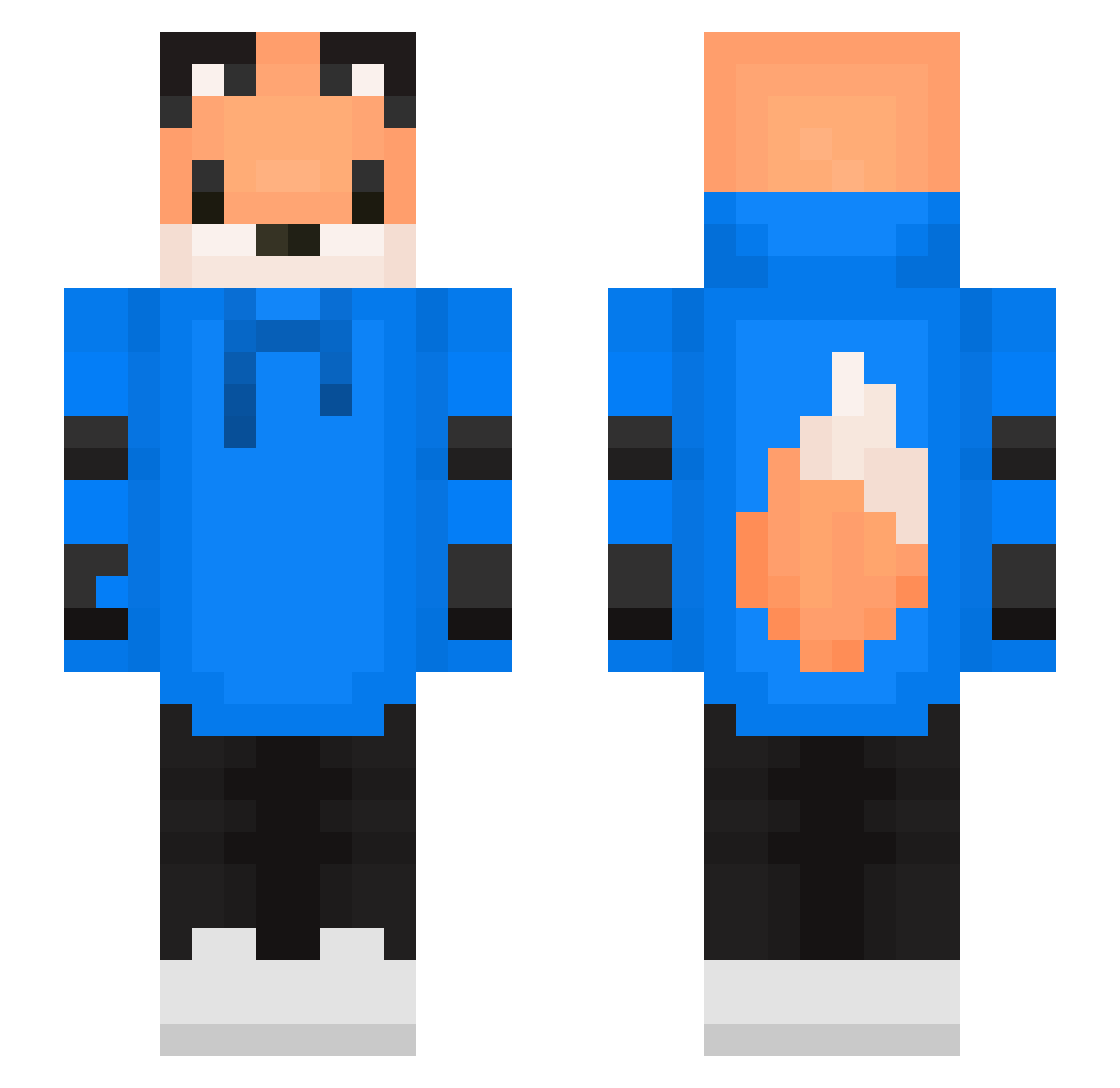 Foxtrickx Minecraft skin, front and back view