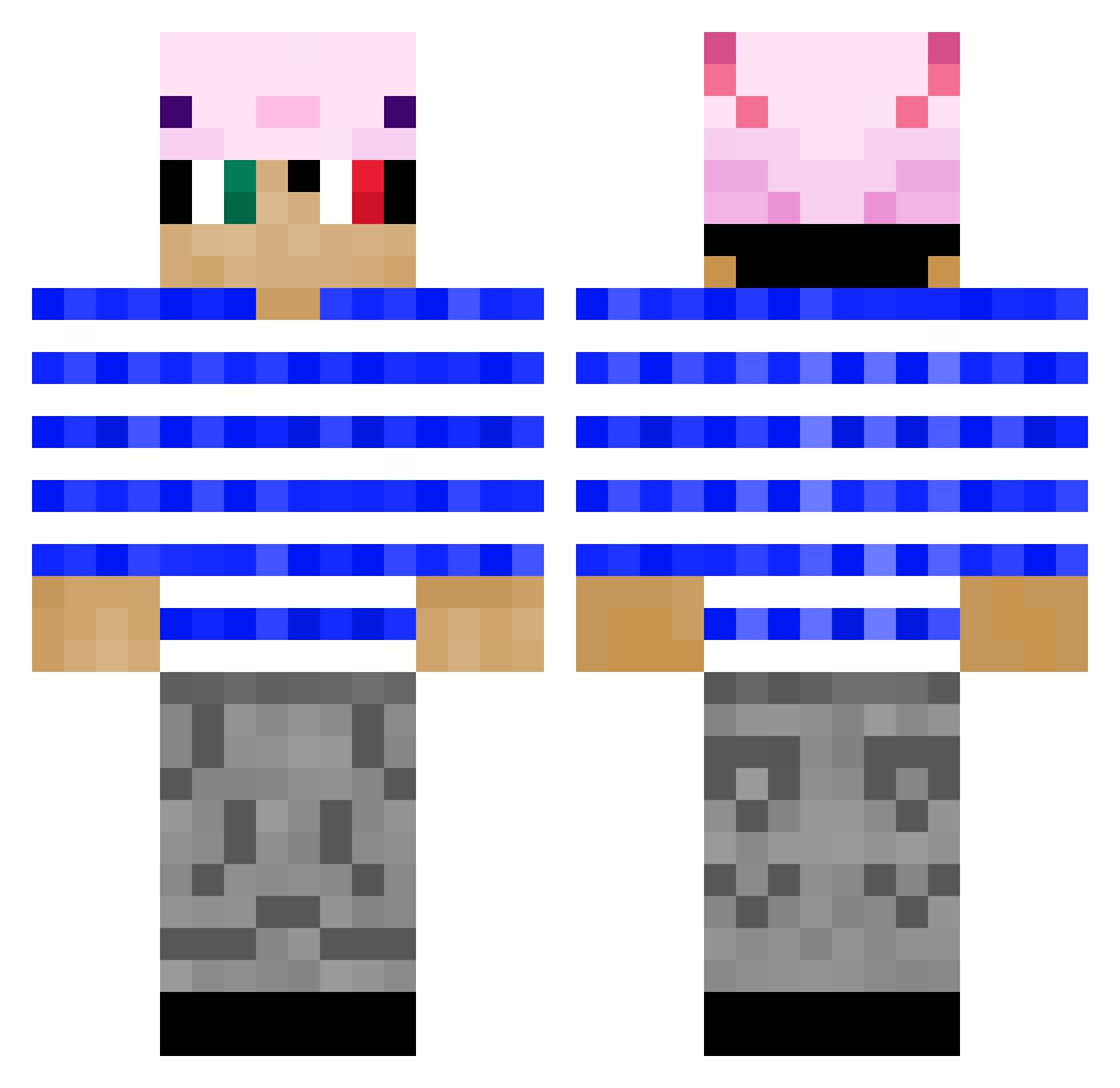 Crextal Minecraft skin, front and back view