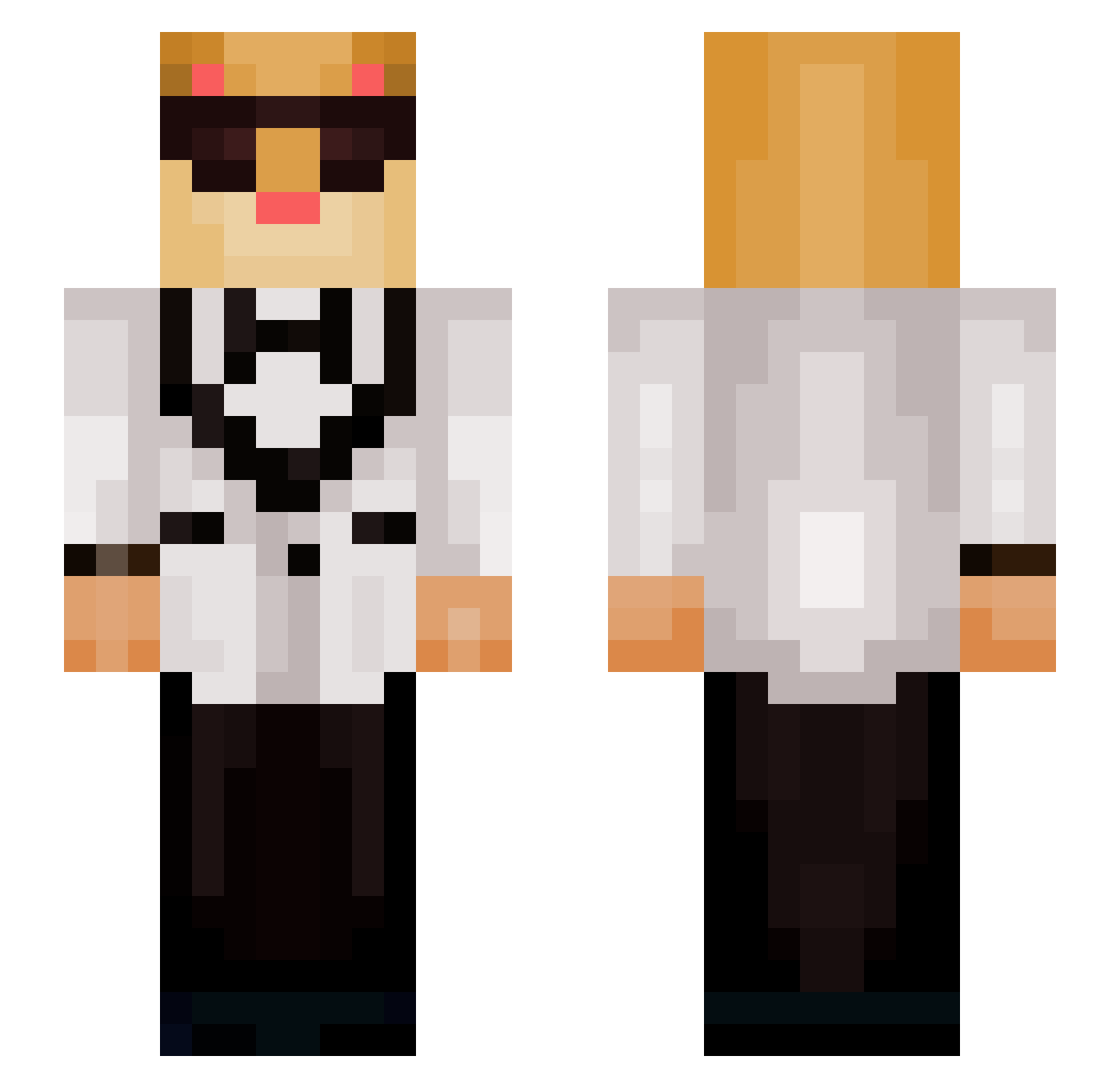 MVeee Minecraft skin, front and back view