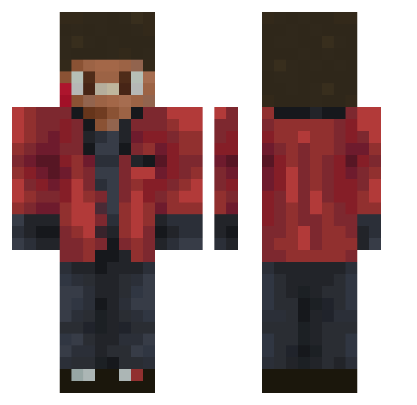 Morbit Minecraft skin, front and back view