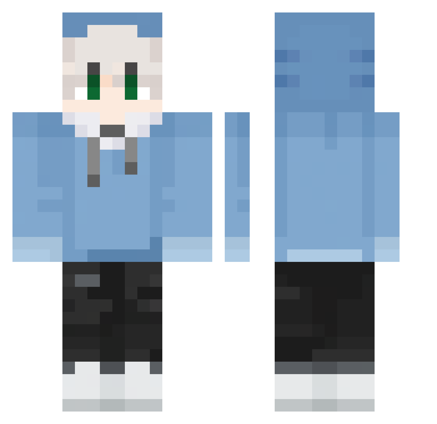 JaseAsleep Minecraft skin, front and back view