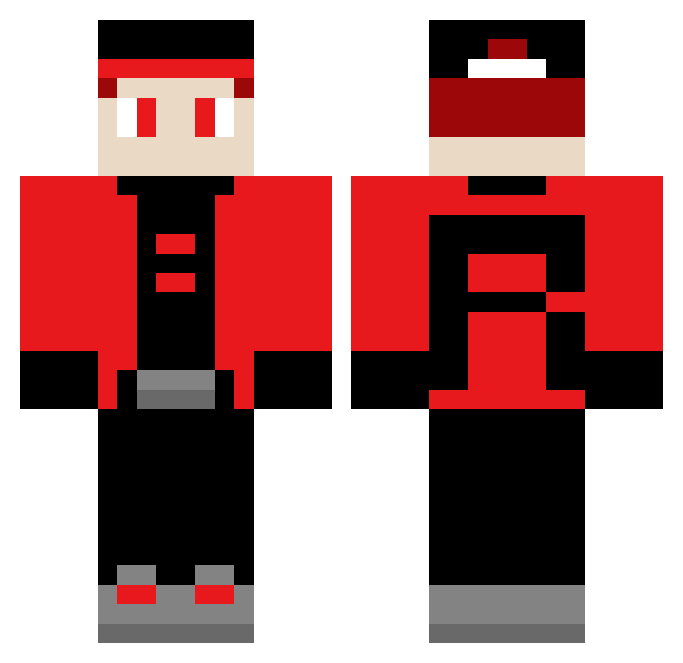 SupaRedFireFox Minecraft skin, front and back view