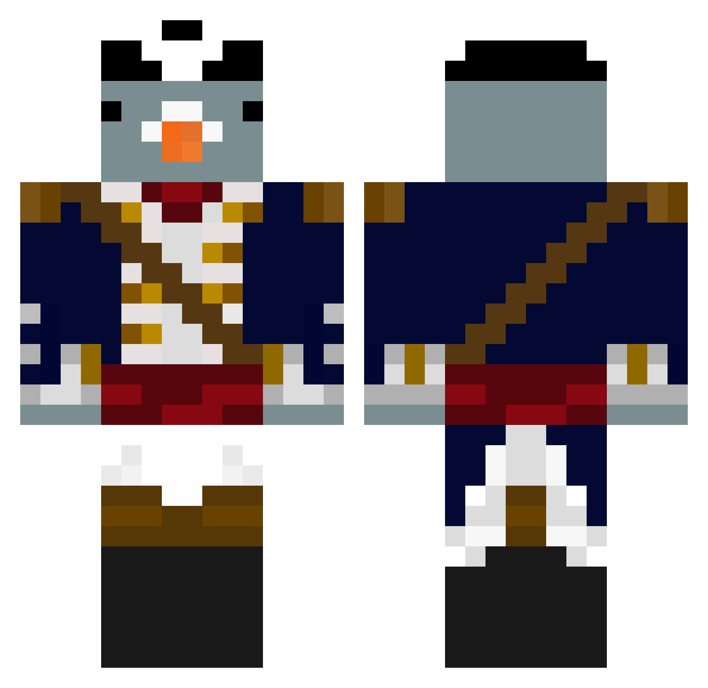 PapuePigeon Minecraft skin, front and back view
