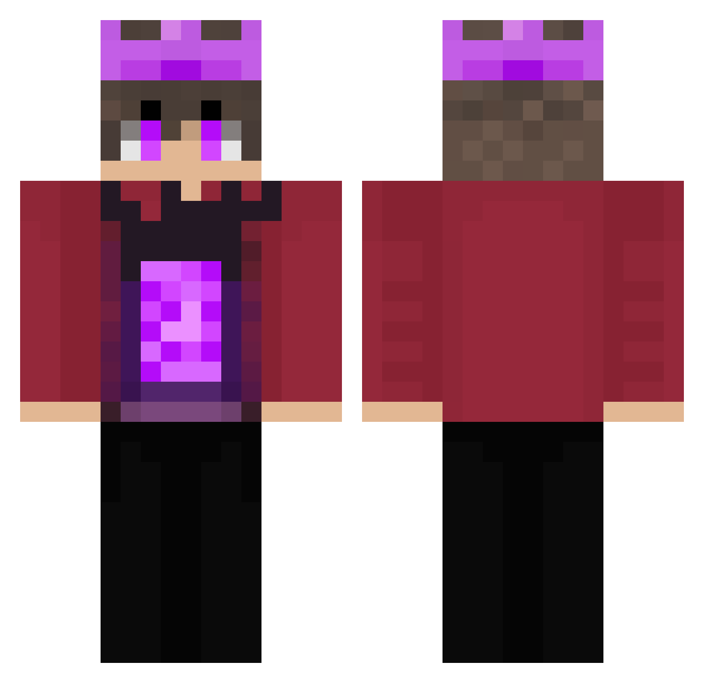 Fluxxar Minecraft skin, front and back view