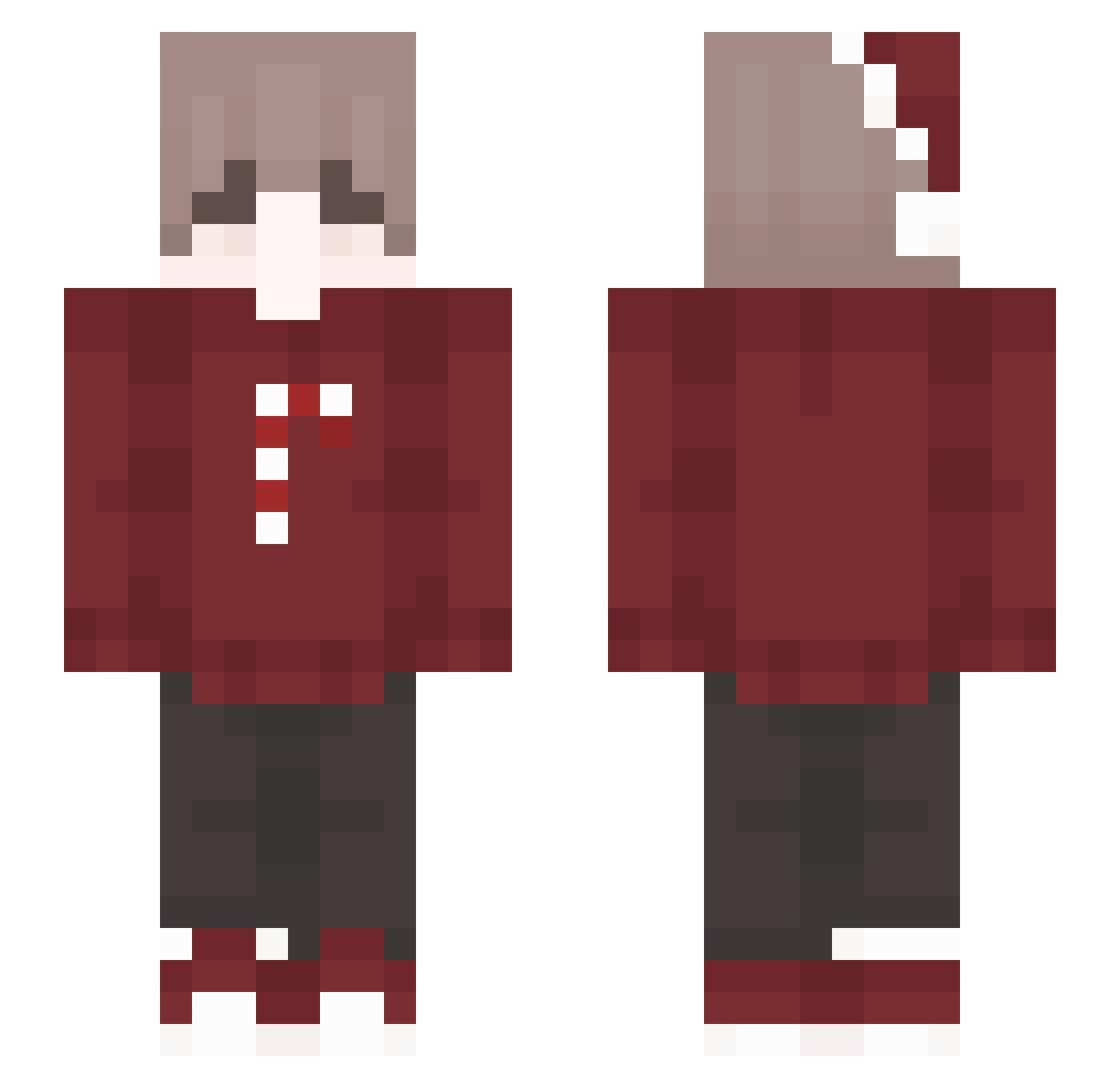 fraofrao Minecraft skin, front and back view