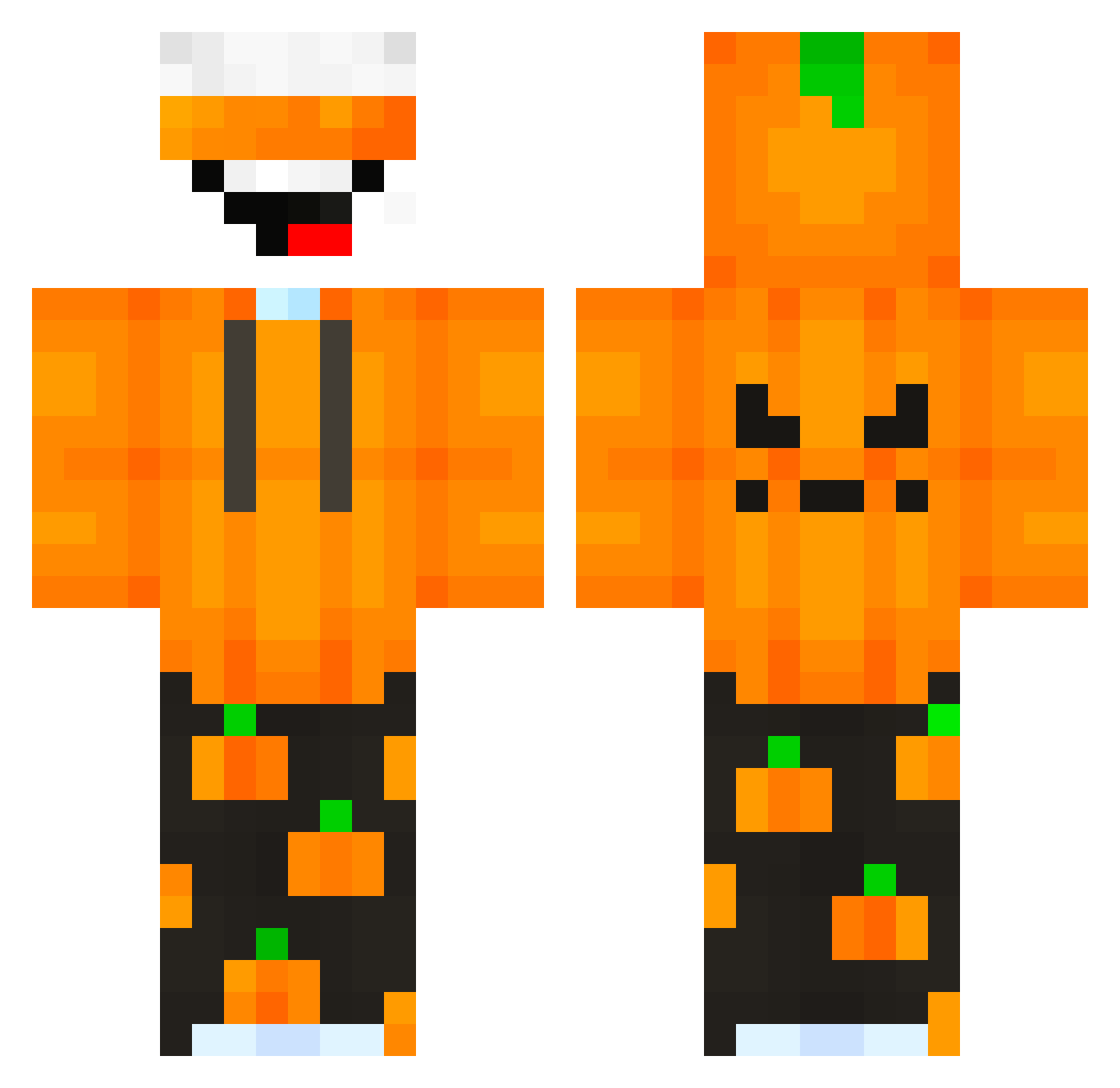 OrangeBoys Minecraft skin, front and back view