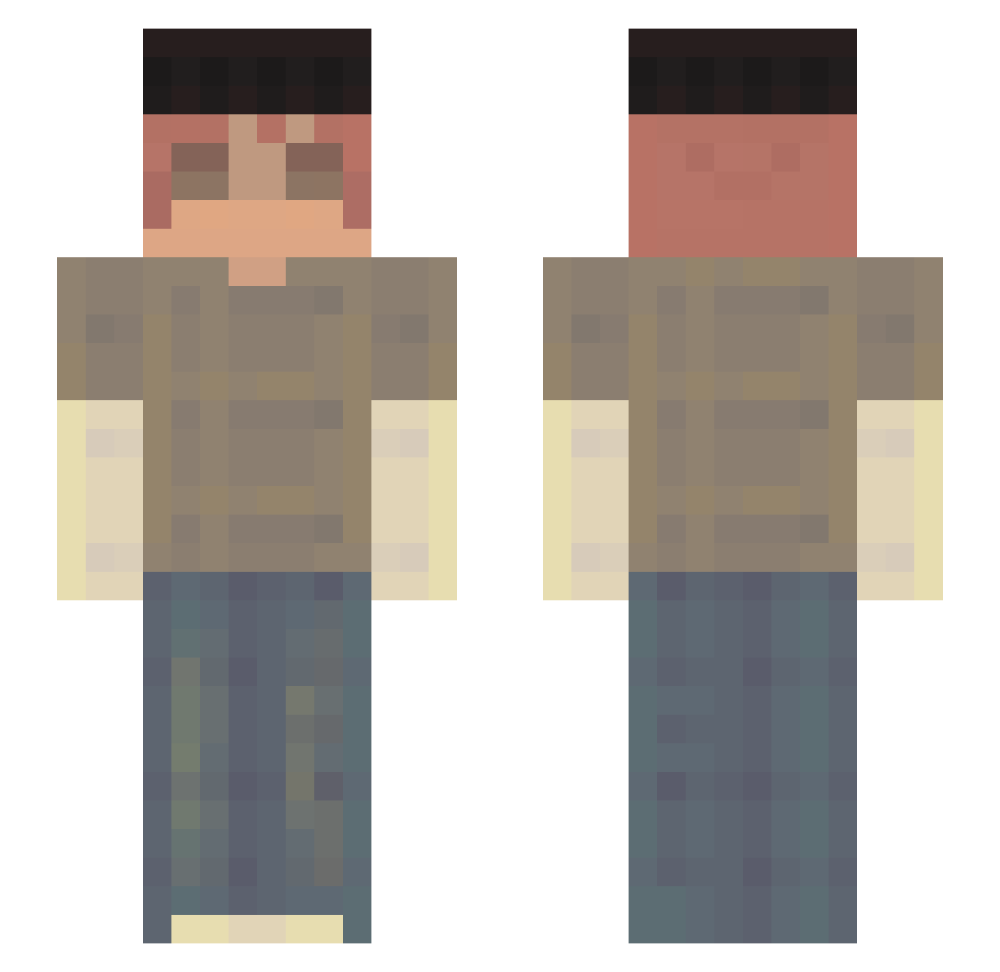 simp69 Minecraft skin, front and back view