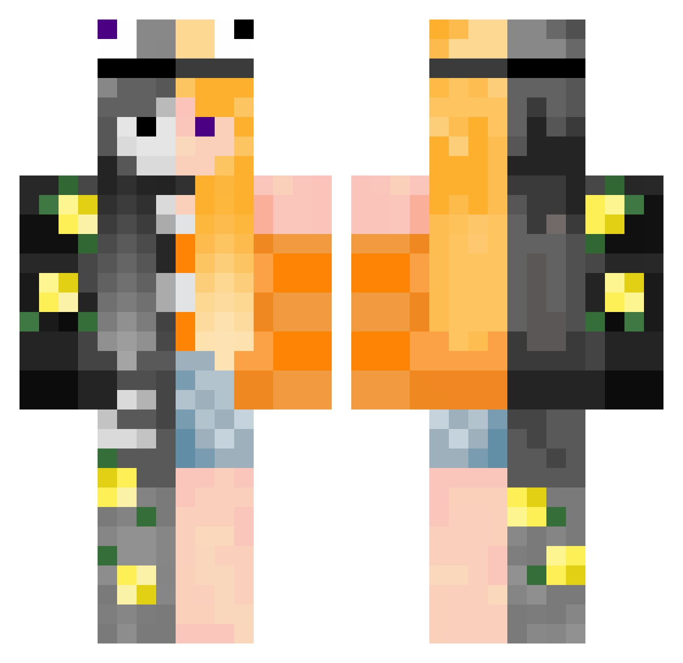 inndigos Minecraft skin, front and back view