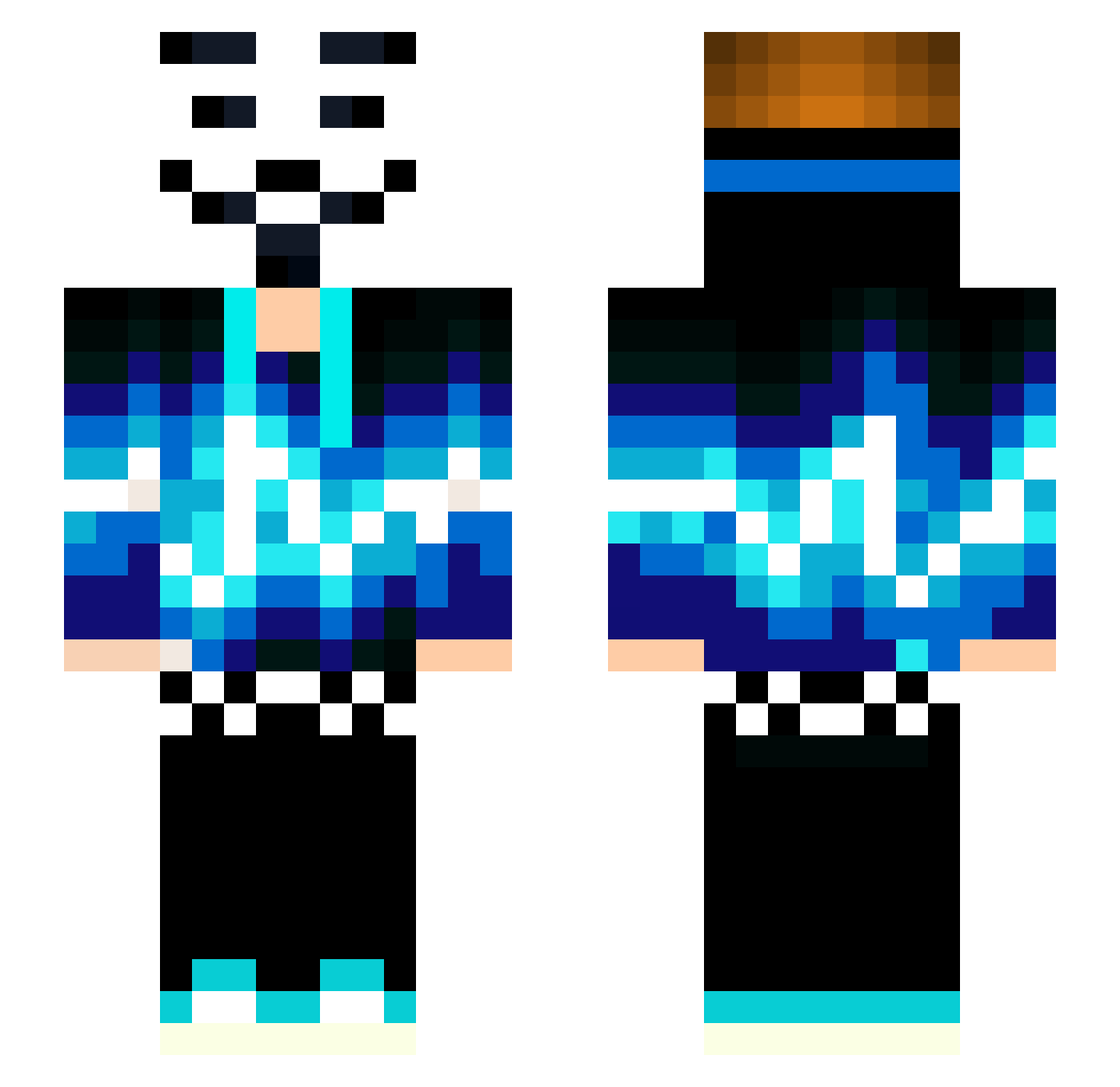 Mightyisthe0wl Minecraft skin, front and back view