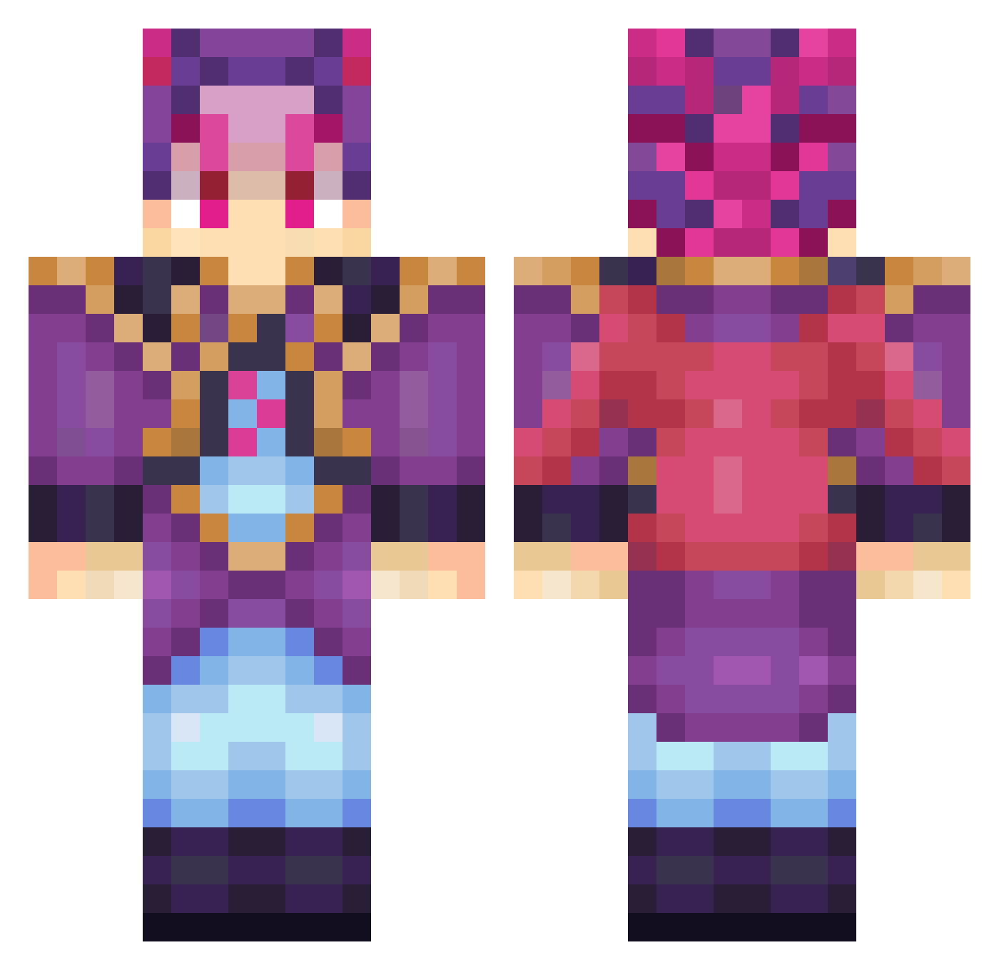 sleepycheshires Minecraft skin, front and back view