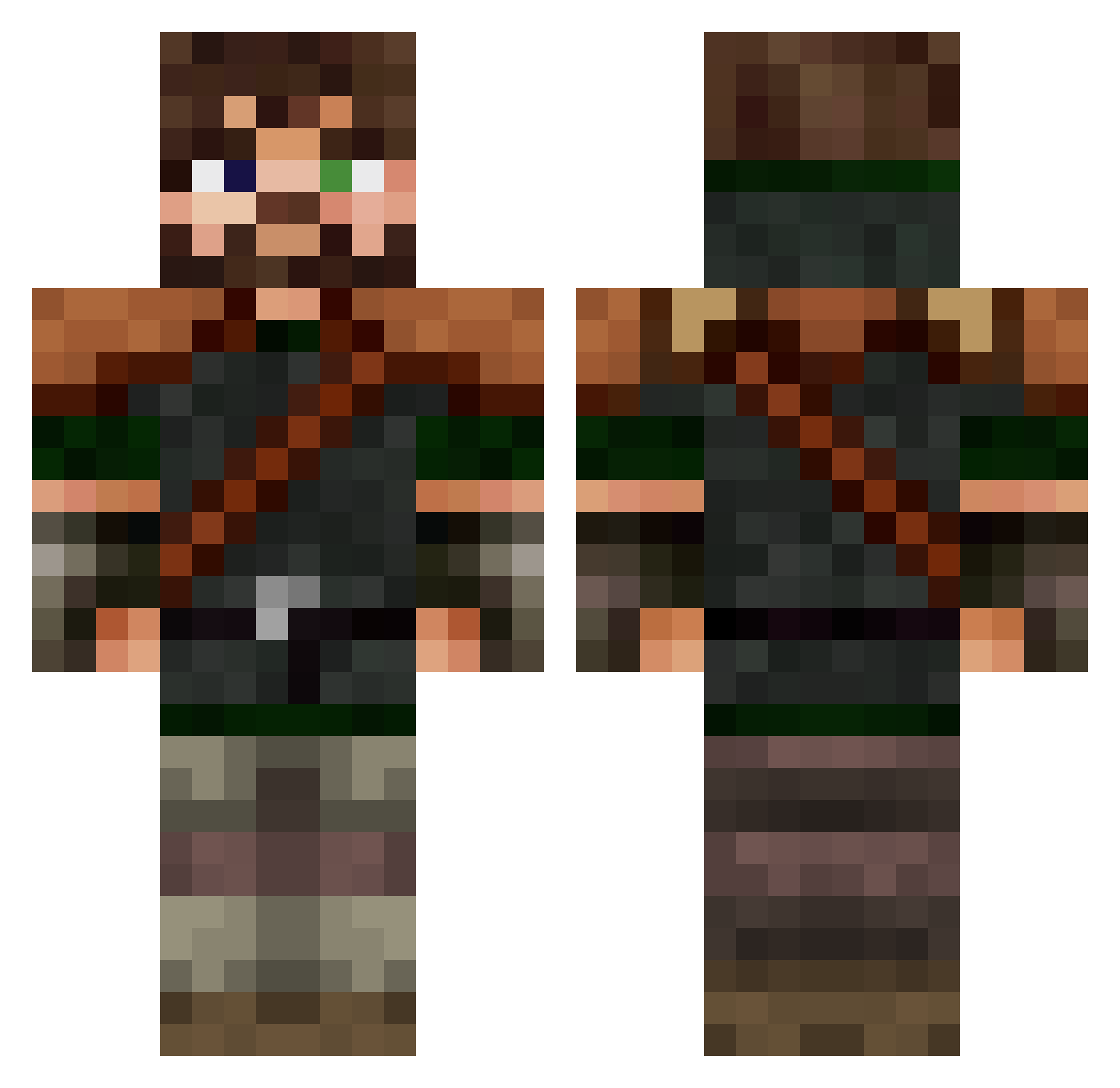 Creepaster Minecraft skin, front and back view