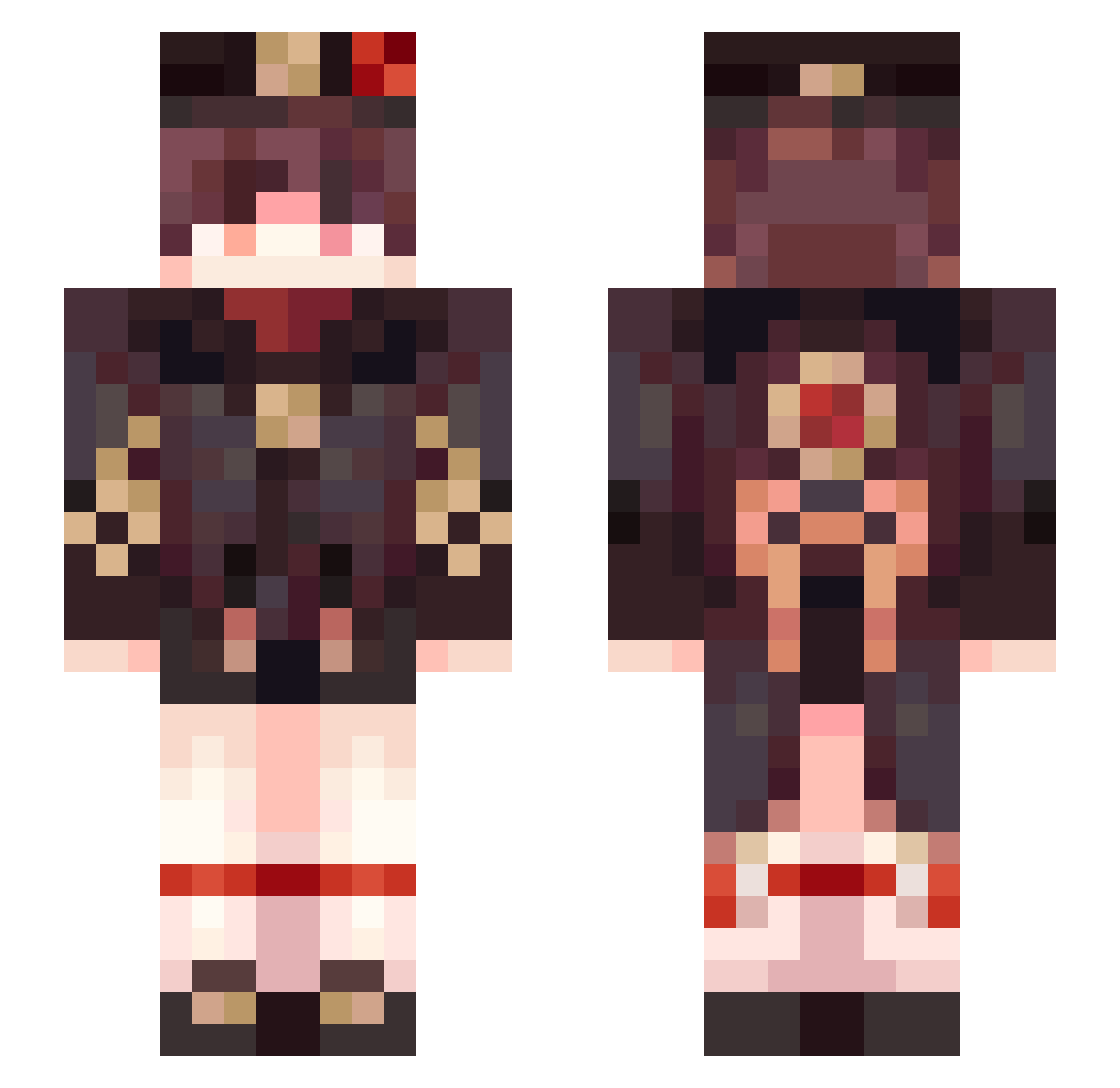 CamBridget Minecraft skin, front and back view