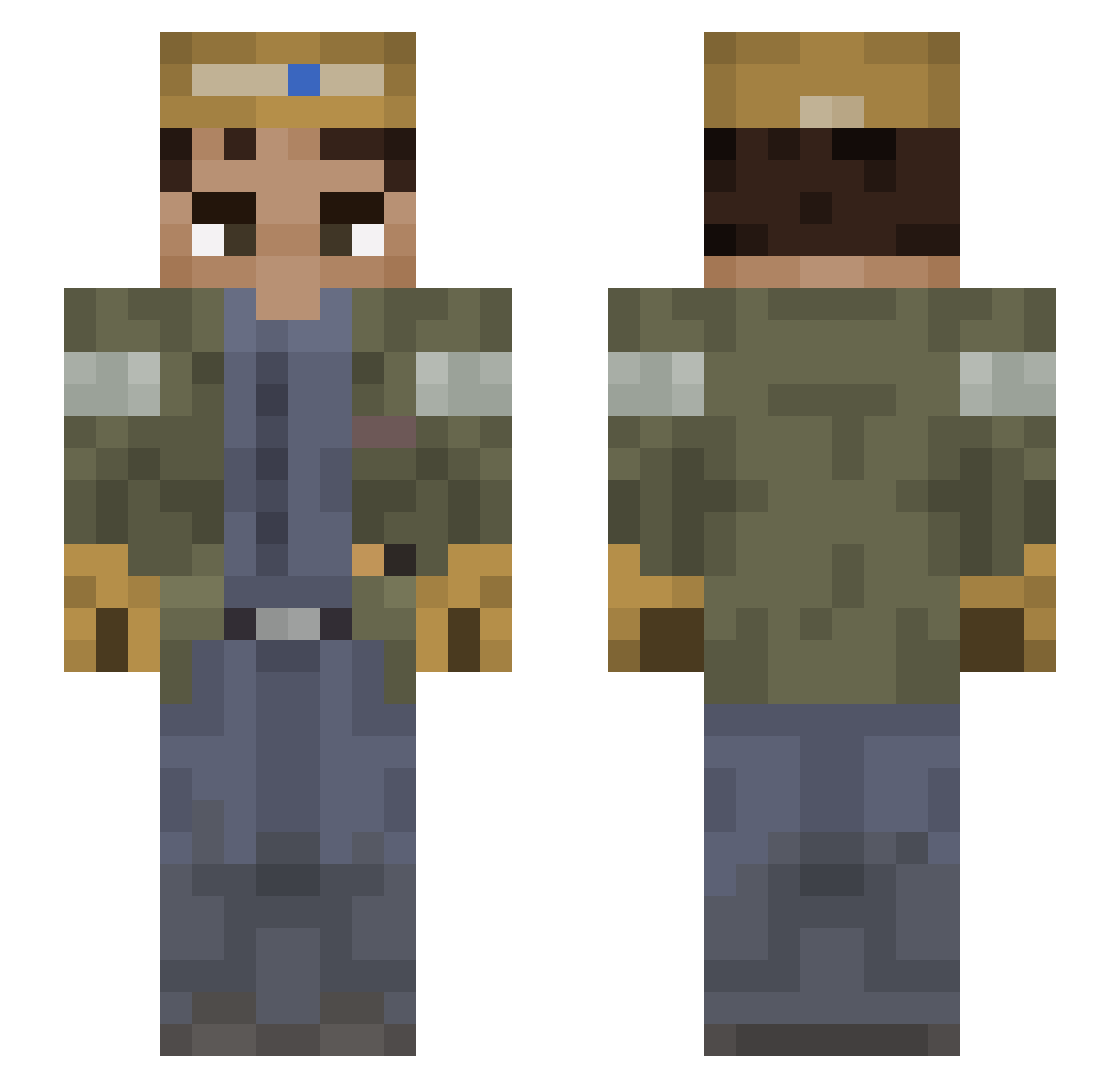 JIRPET Minecraft skin, front and back view