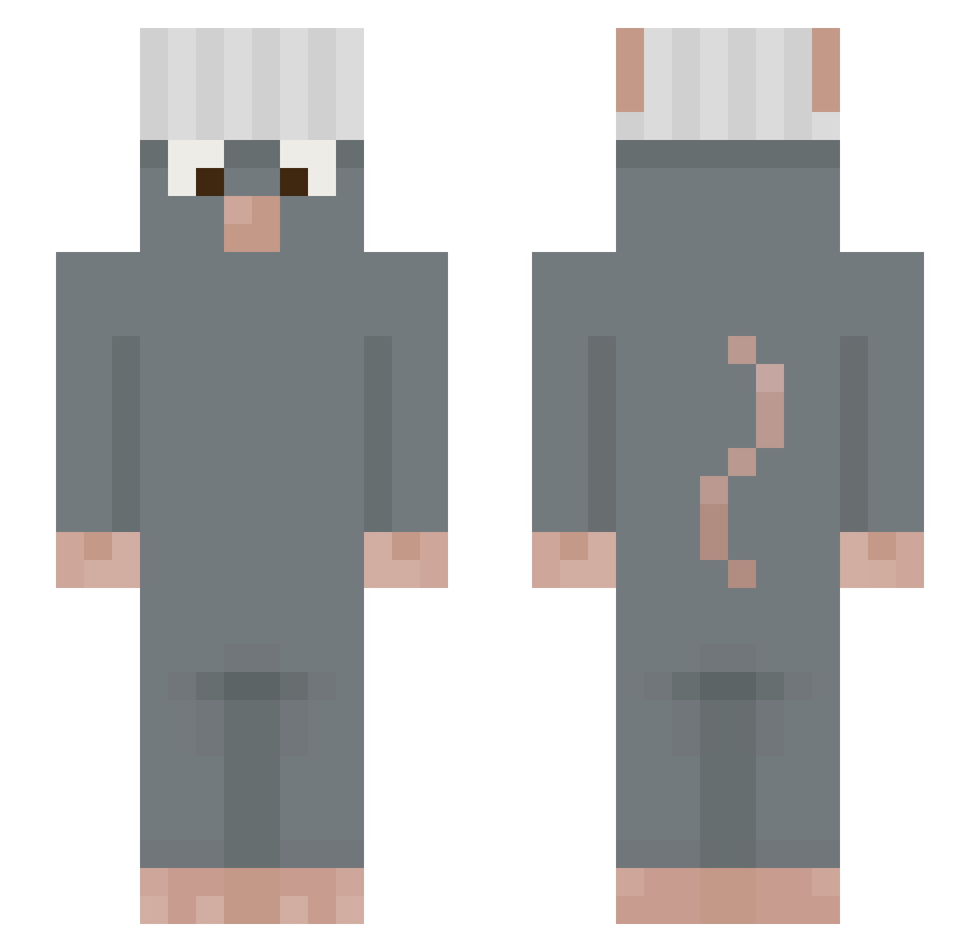 Pewgle Minecraft skin, front and back view