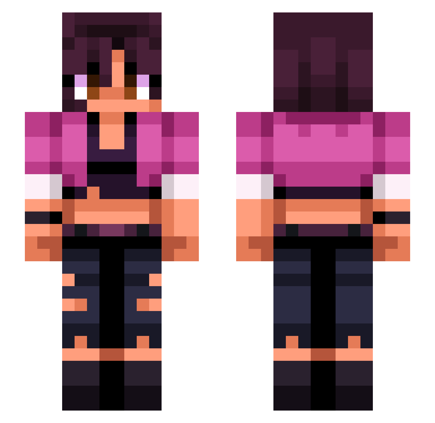 TakeOnnMee Minecraft skin, front and back view