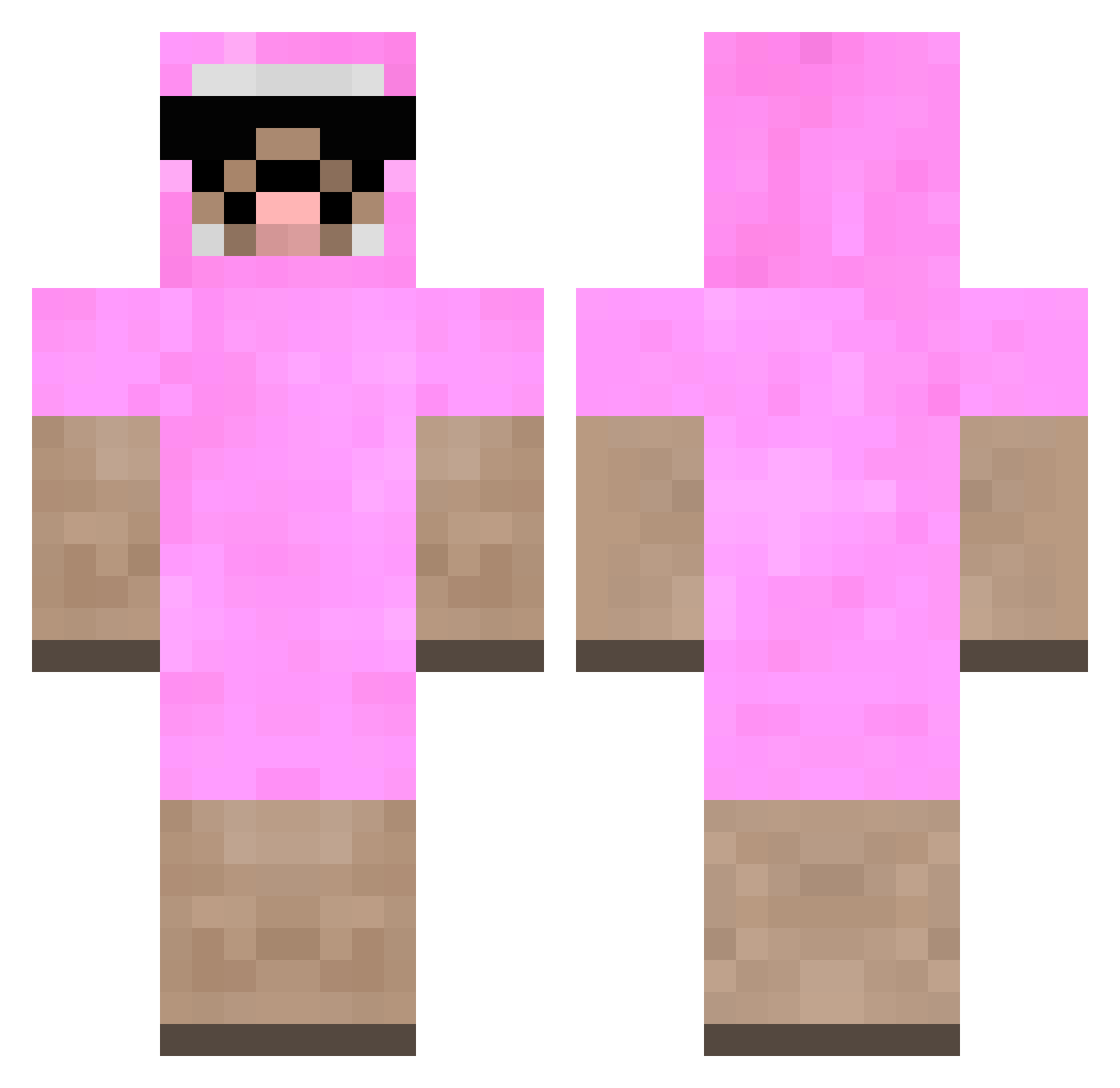 Lololopink Minecraft skin, front and back view