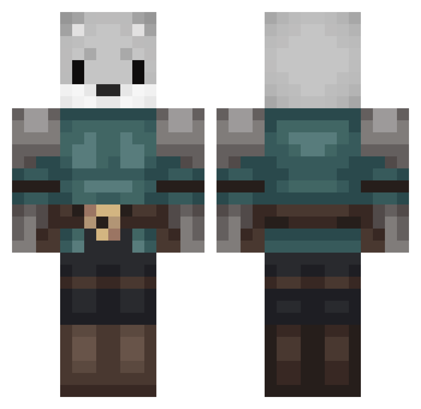 TracerFoxTEK Minecraft skin, front and back view