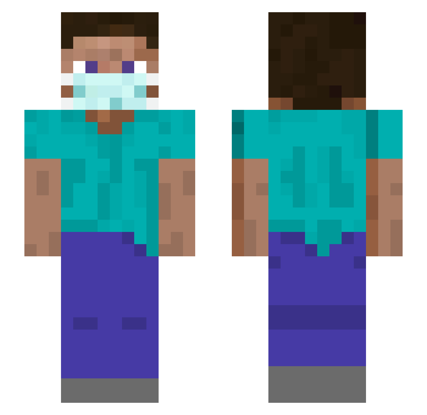 After Minecraft skin, front and back view