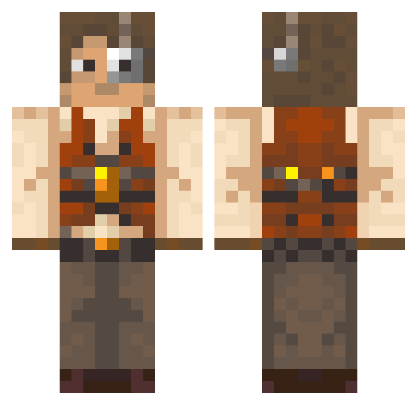 Bu3u Minecraft skin, front and back view