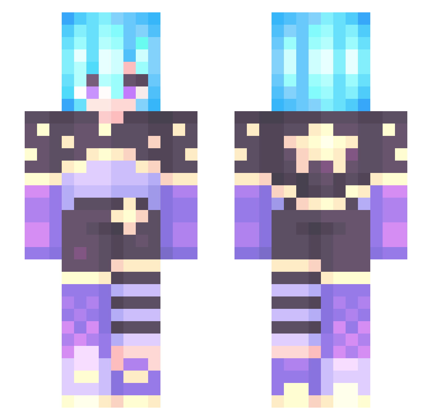 SolarSystemSoup Minecraft skin, front and back view