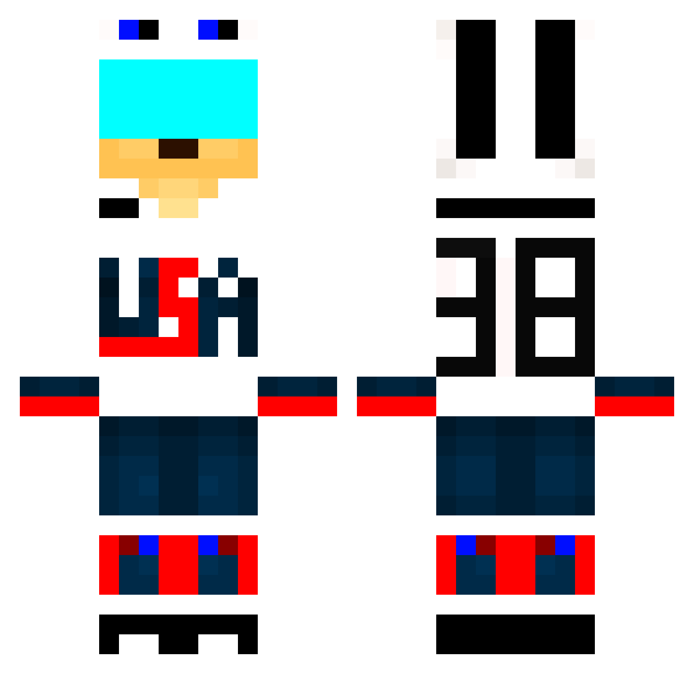 Hockeyman38 Minecraft skin, front and back view