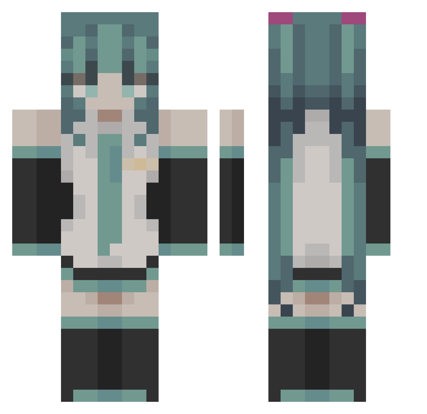 Robotzelu Minecraft skin, front and back view