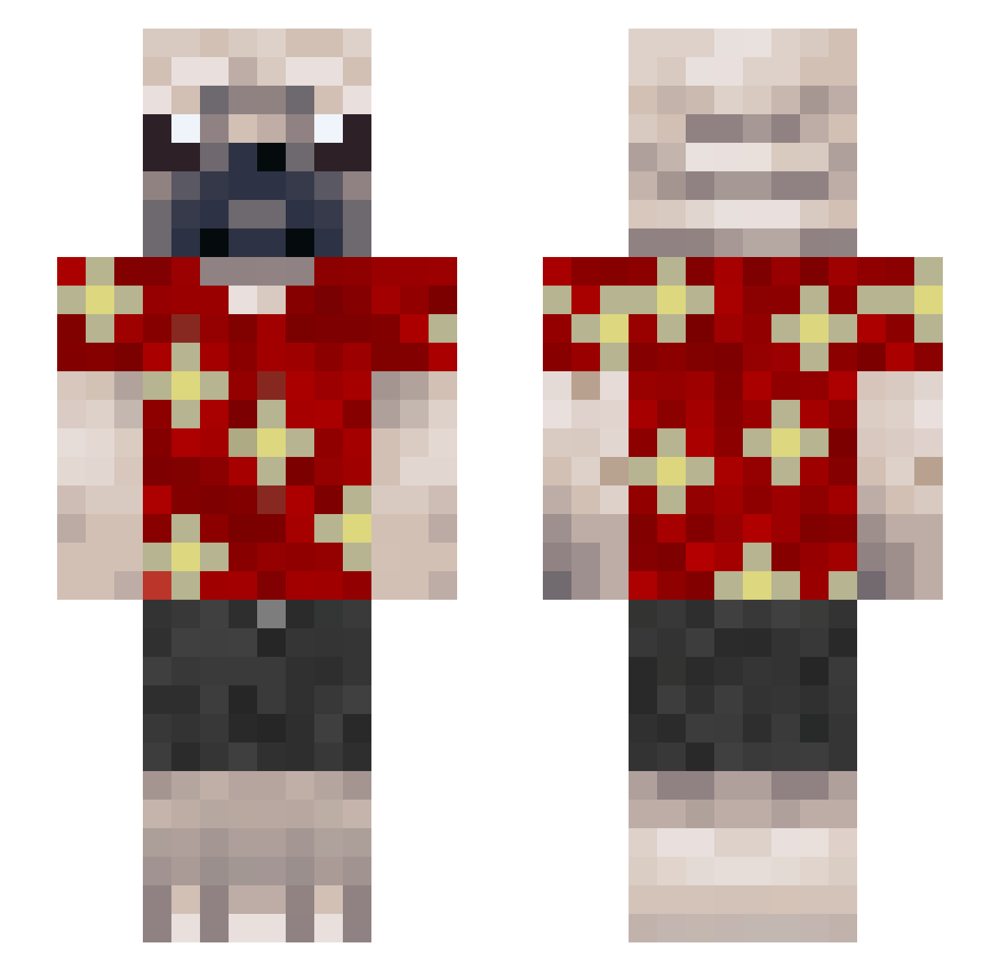 peaksociety Minecraft skin, front and back view