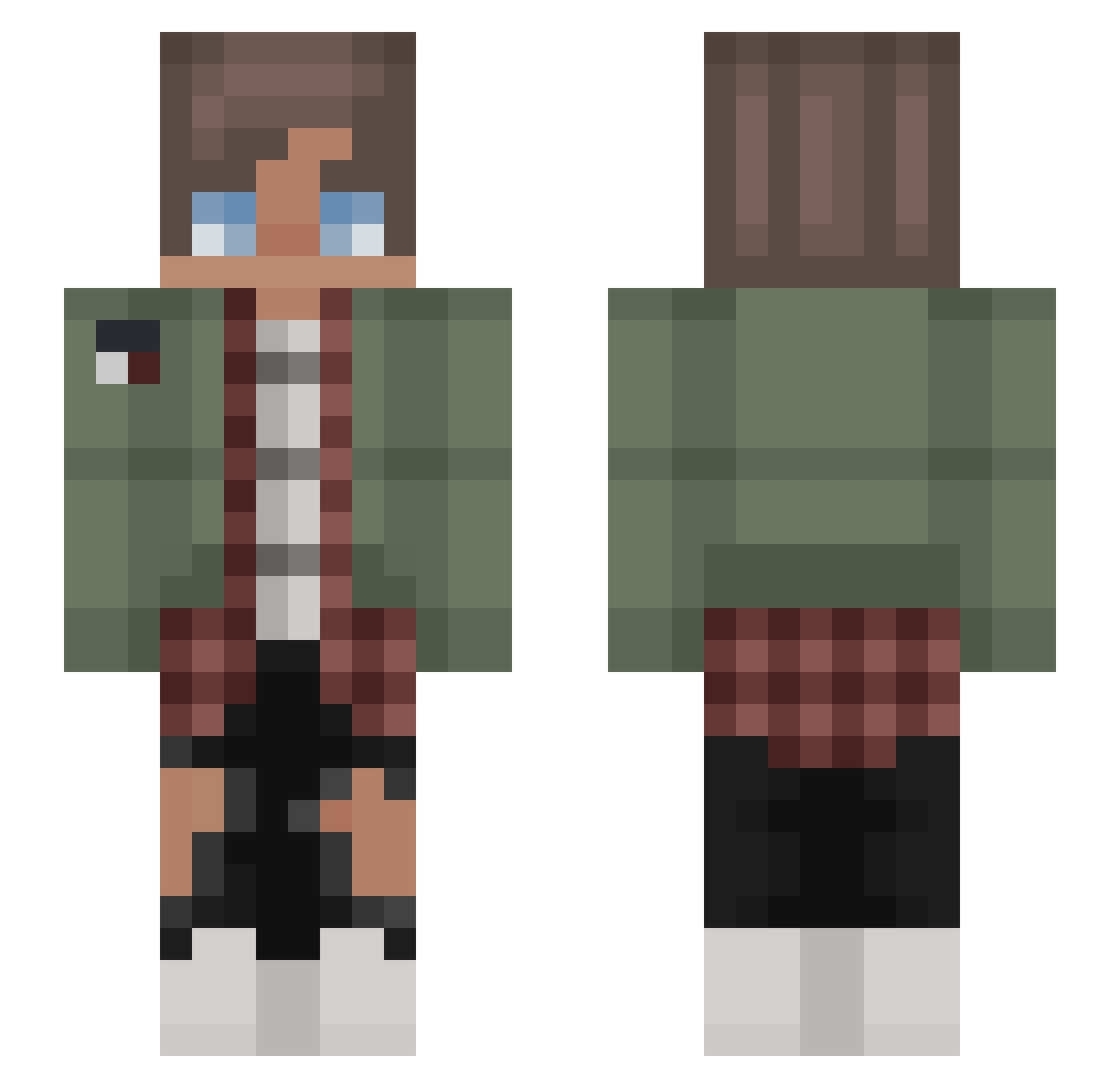PixelityGamez Minecraft skin, front and back view