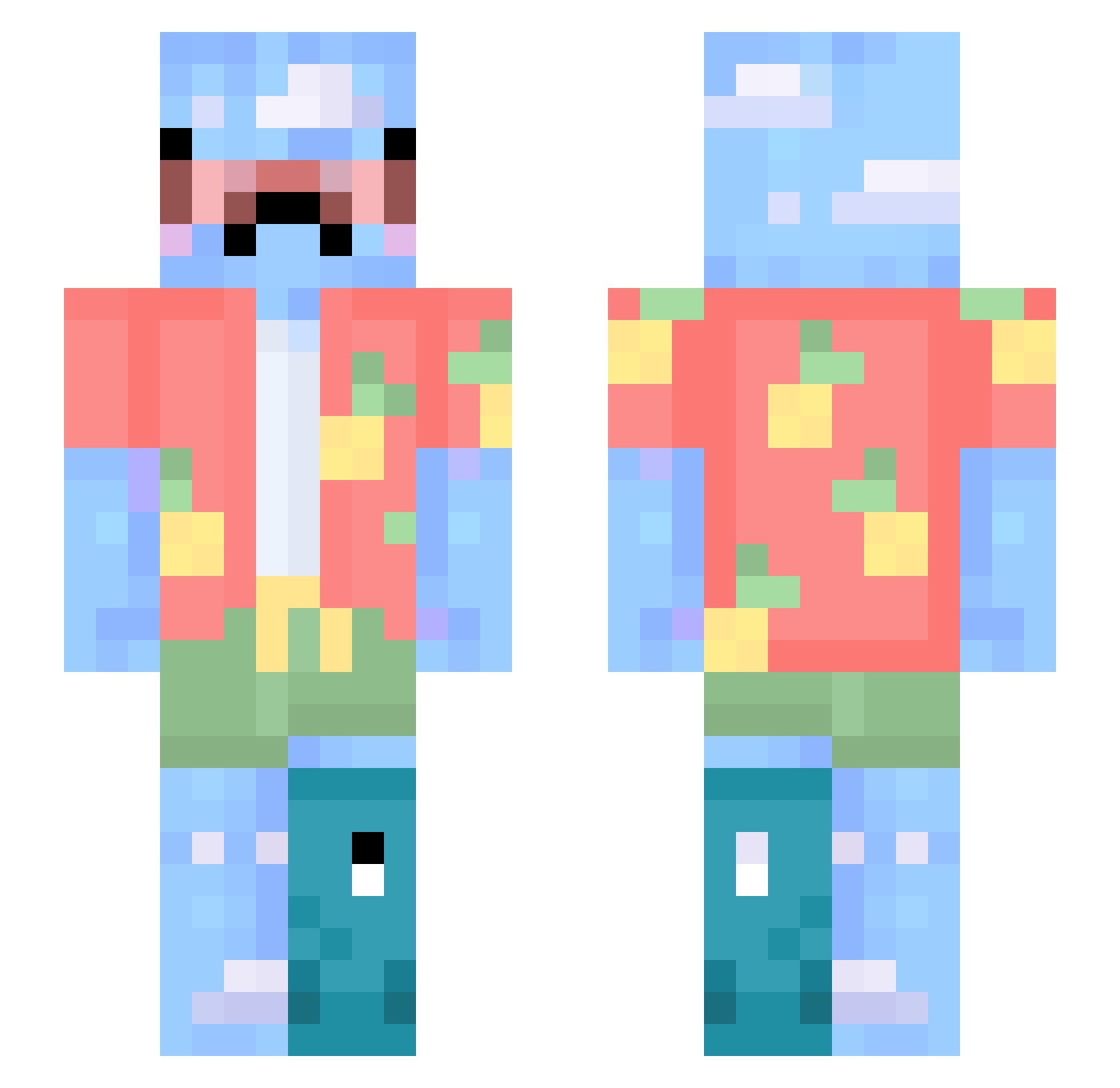 skyteal Minecraft skin, front and back view
