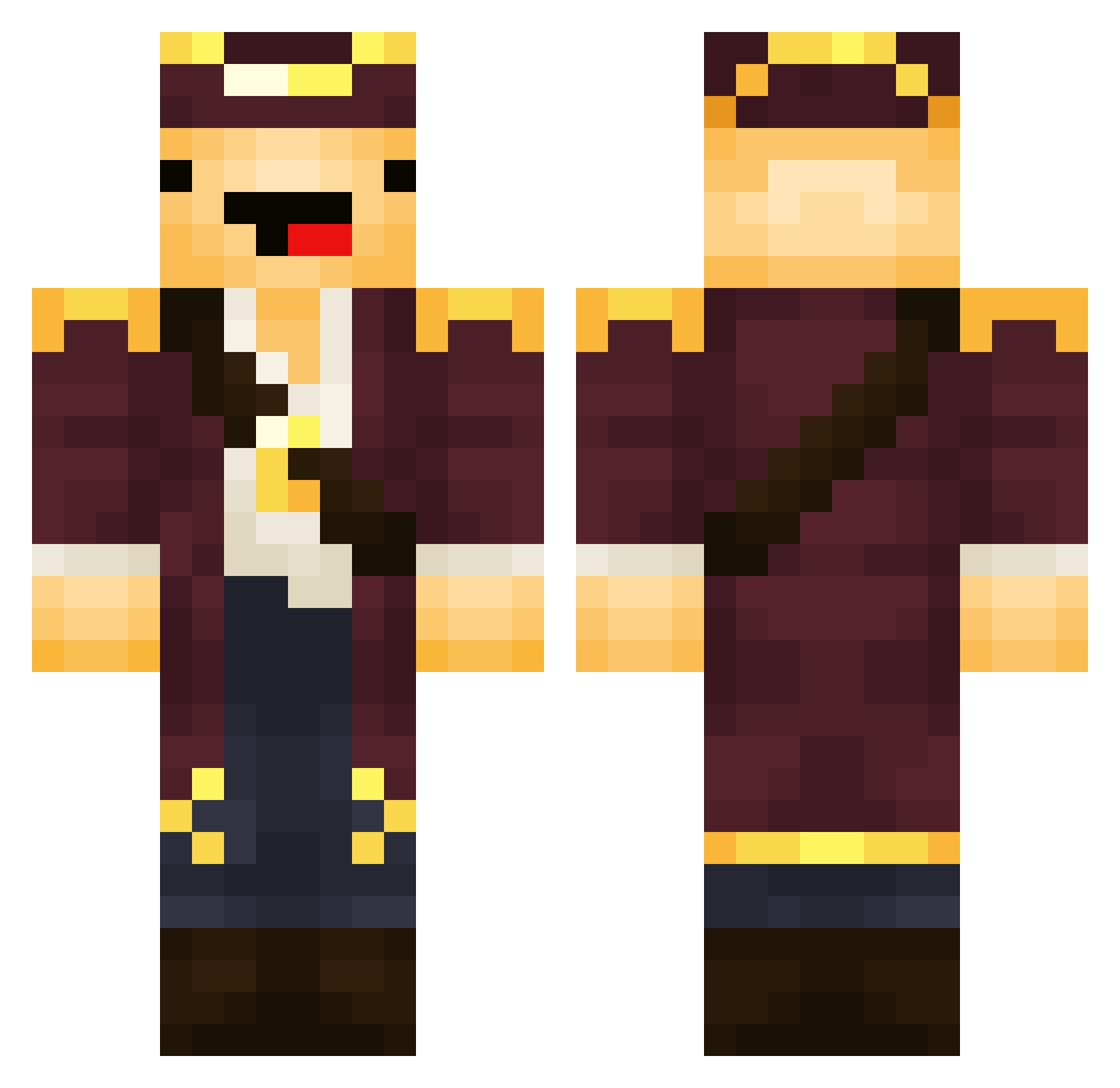 Milikoy Minecraft skin, front and back view