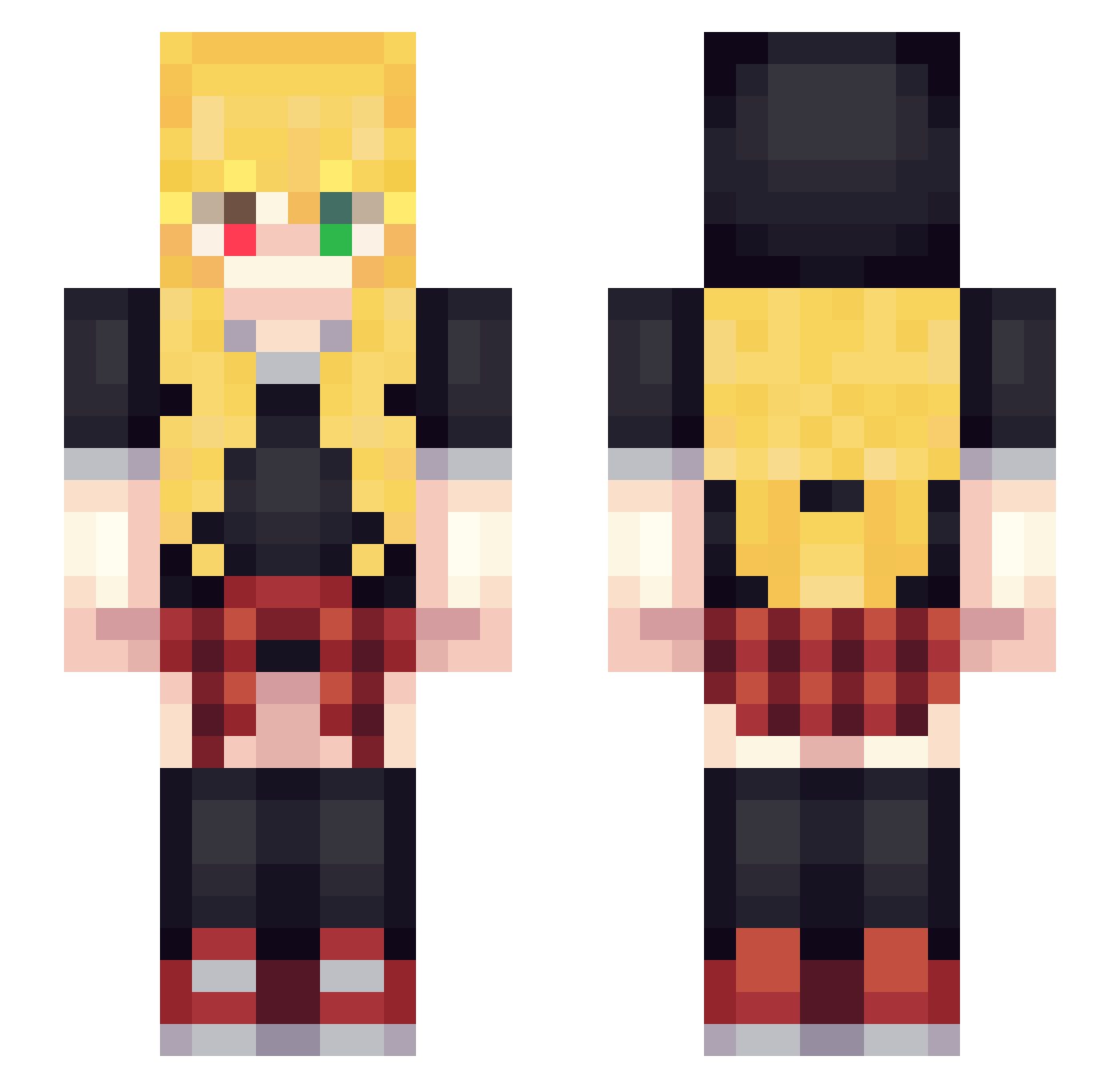 Xyr0XD Minecraft skin, front and back view