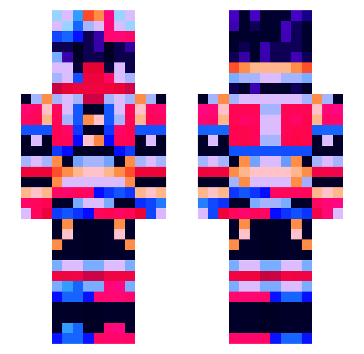 Zixeris Minecraft skin, front and back view
