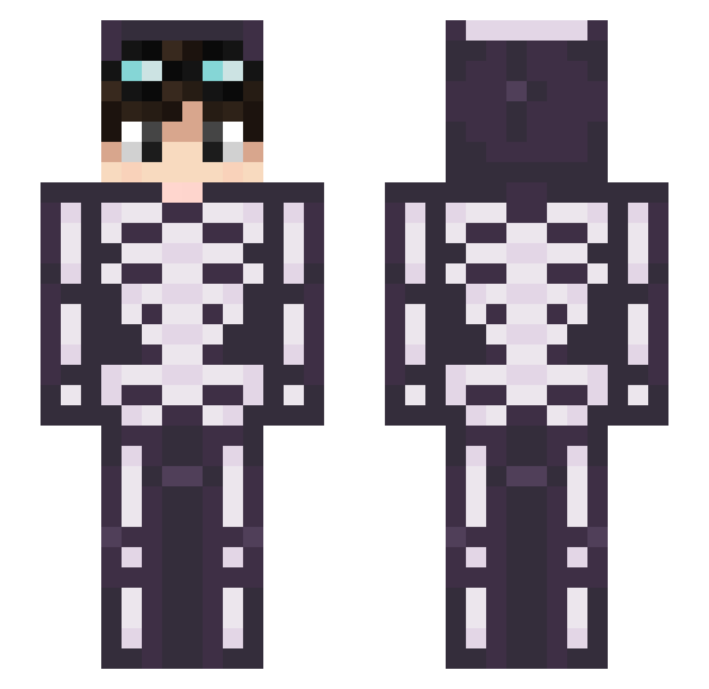 Plopped Minecraft skin, front and back view